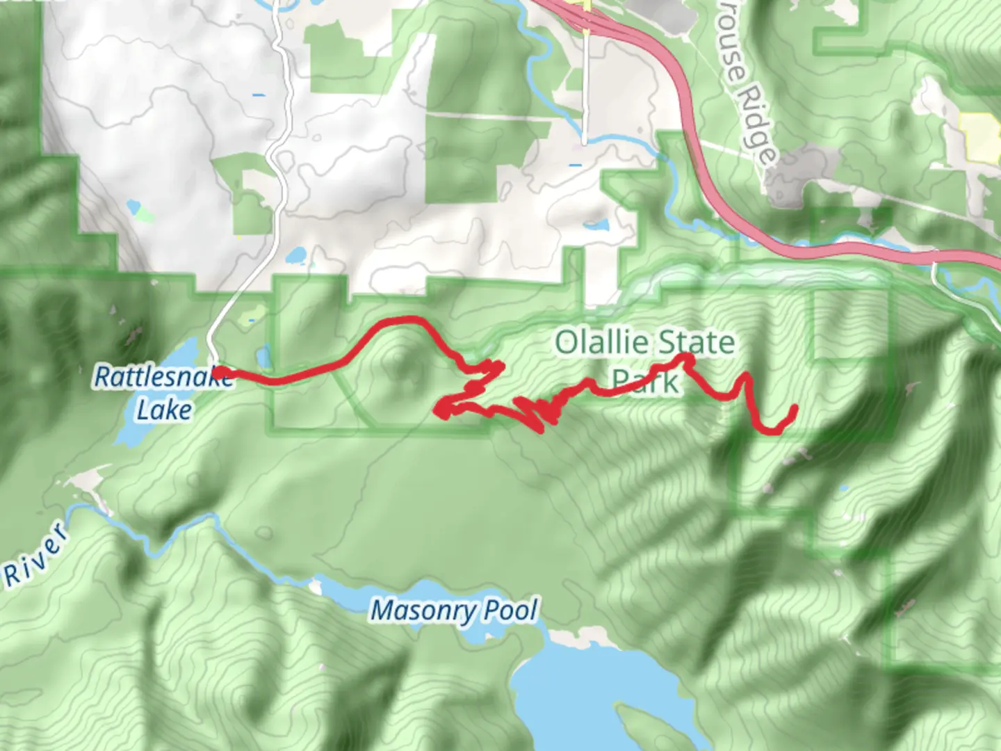 An image depicting the trail Olallie and Palouse to Cascades State Park Trail and its surrounding area.