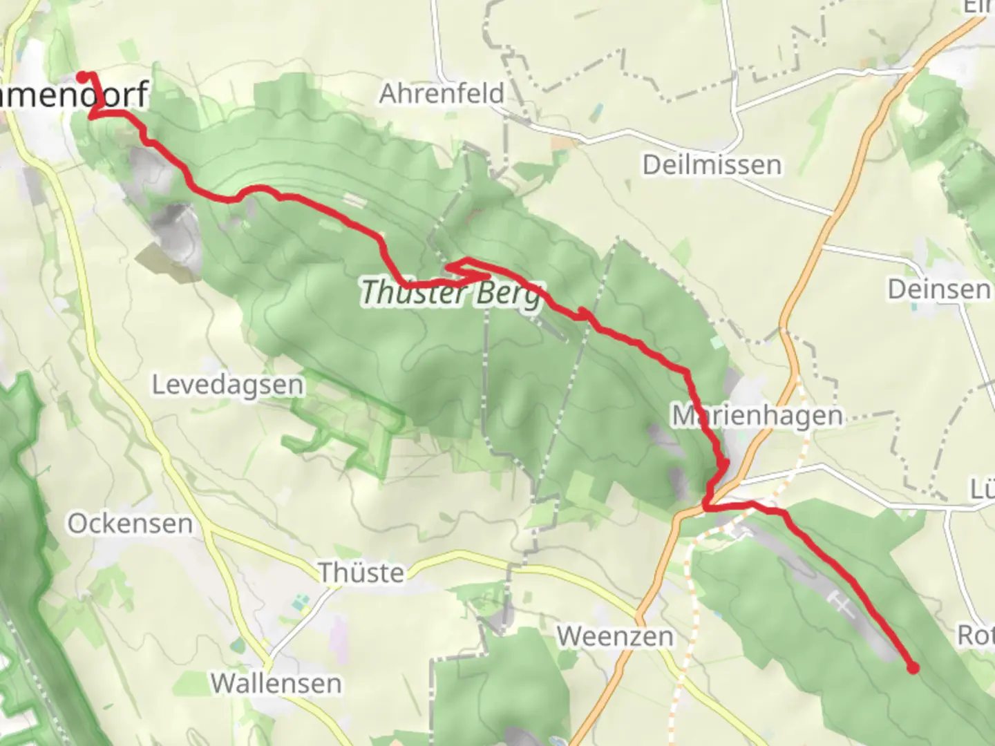 An image depicting the trail Rot to Salzhemmendorf via Ith-Hils Wanderweg and its surrounding area.