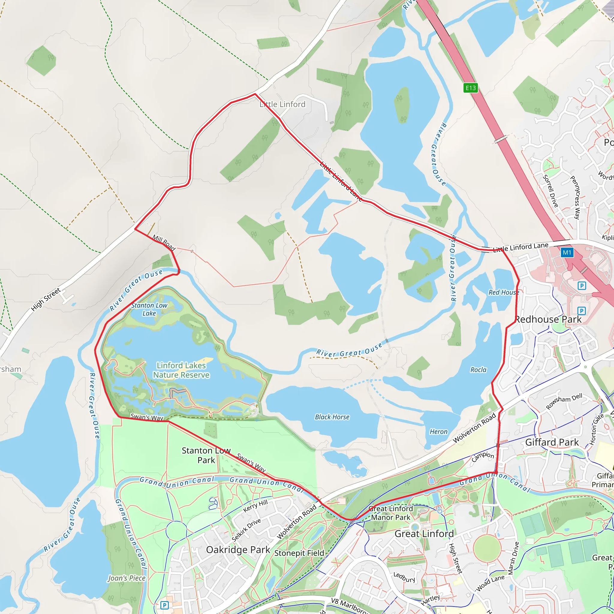 Linford Lakes Loop mobile static map