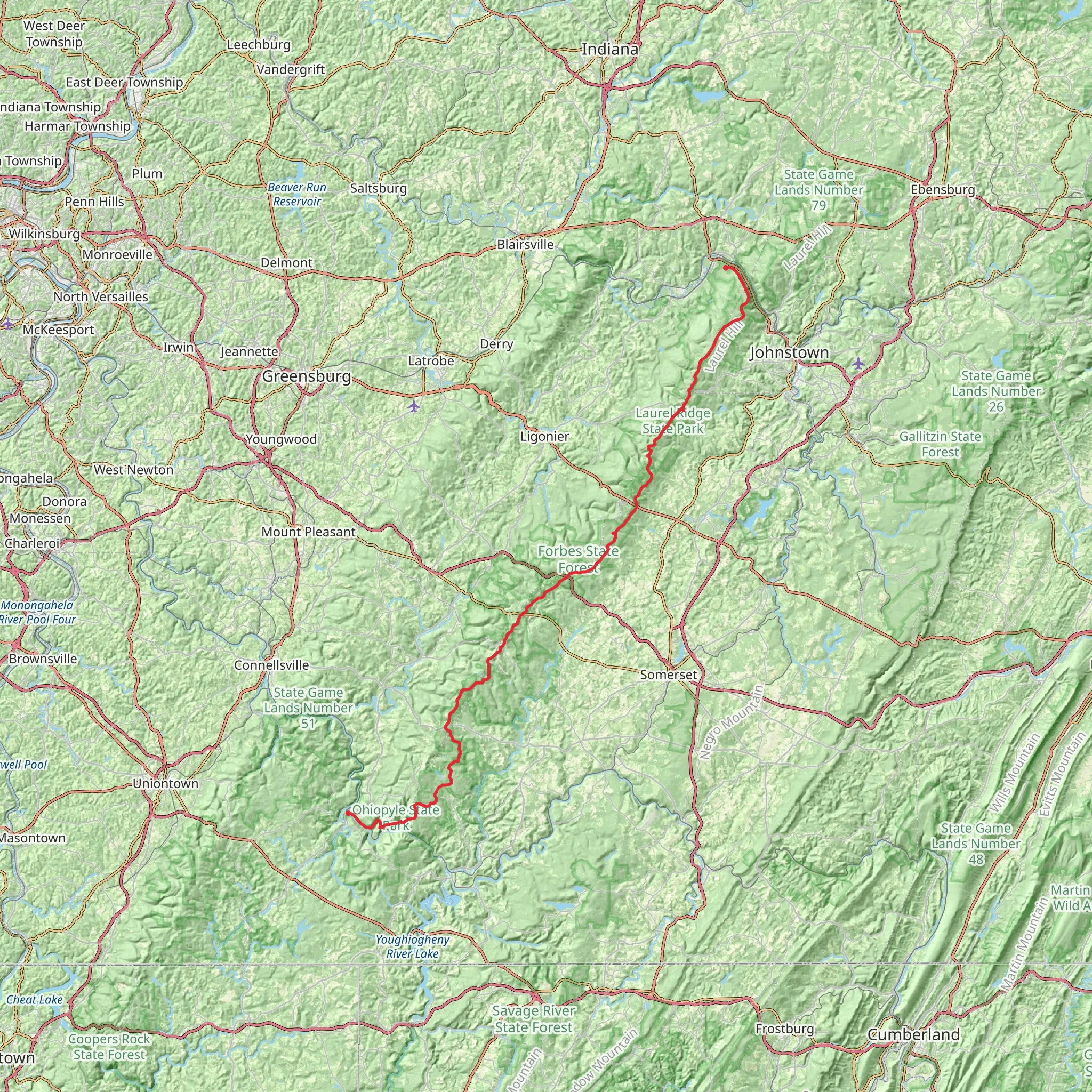 Laurel Highlands Trail mobile static map