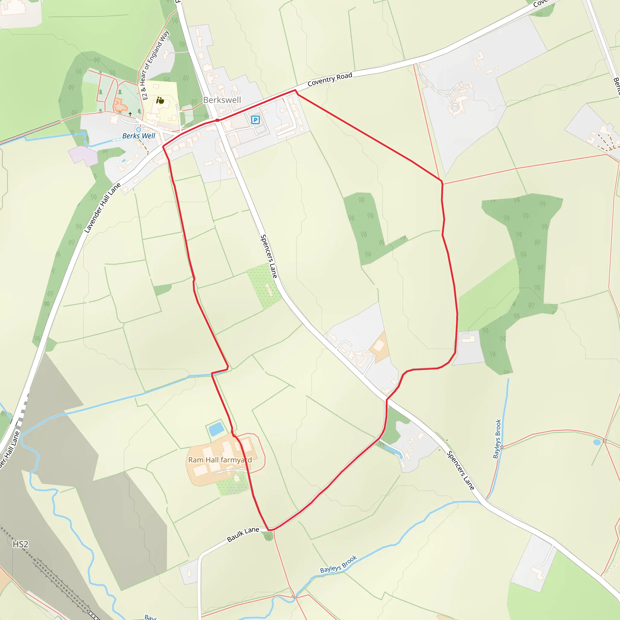 Berkswell Loop via Lavender Hall Lane mobile static map