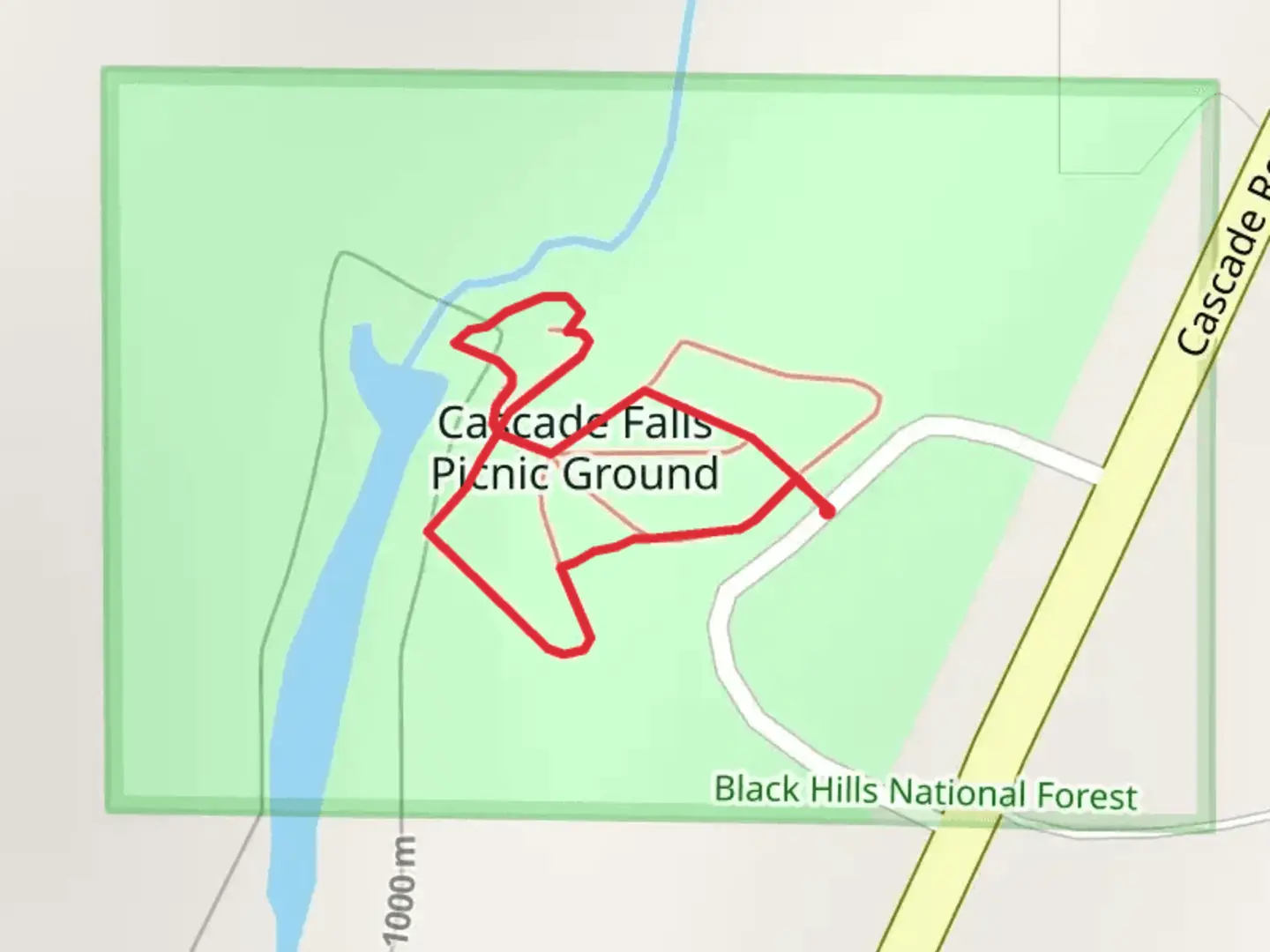 An image depicting the trail Cascade Falls Picnic Ground Loop and its surrounding area.