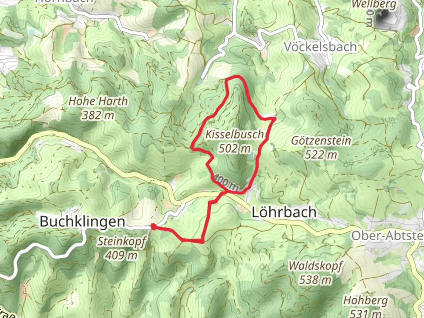 An image depicting the trail Kisselbusch Loop and its surrounding area.
