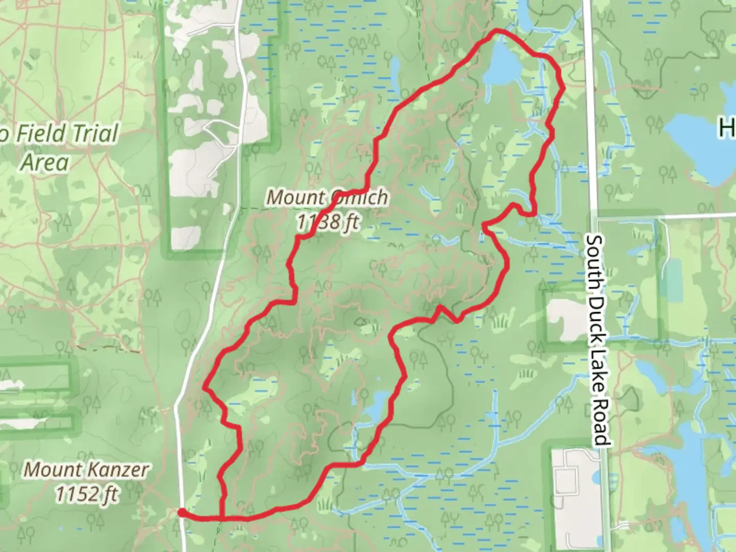 An image depicting the trail Mount Omich and West Loop and its surrounding area.