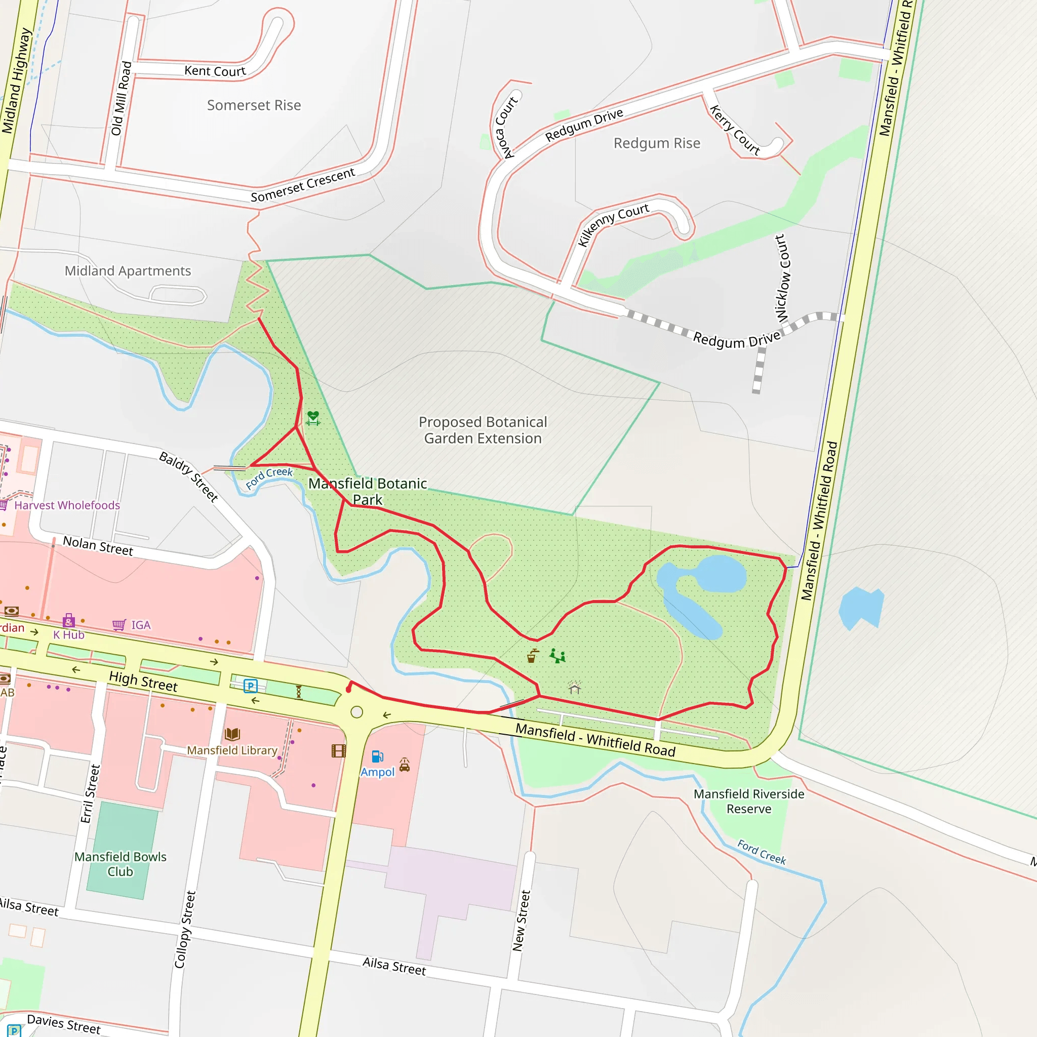 Mansfield Botanic Park Walk mobile static map