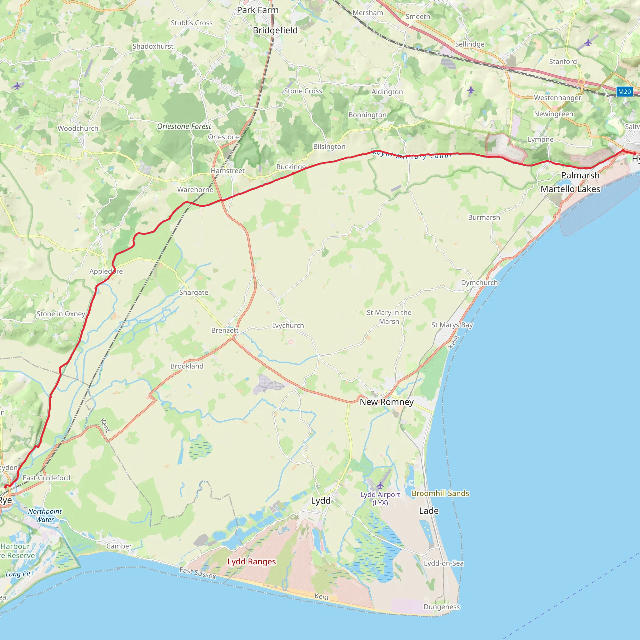 Rye to Hythe mobile static map