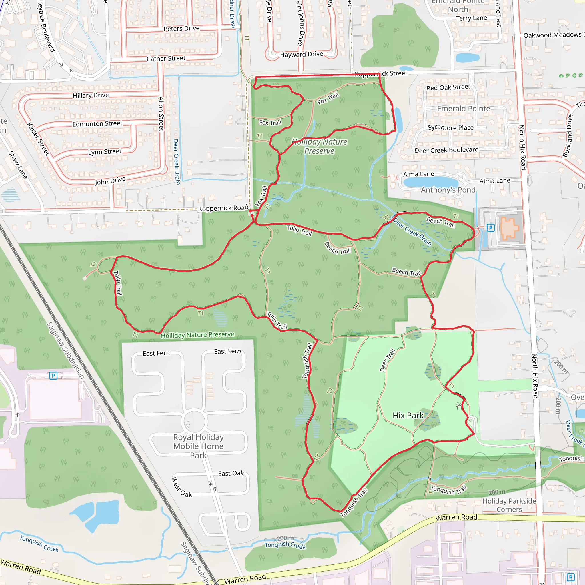 Beech, Tonquish and Fox Loop Trail mobile static map