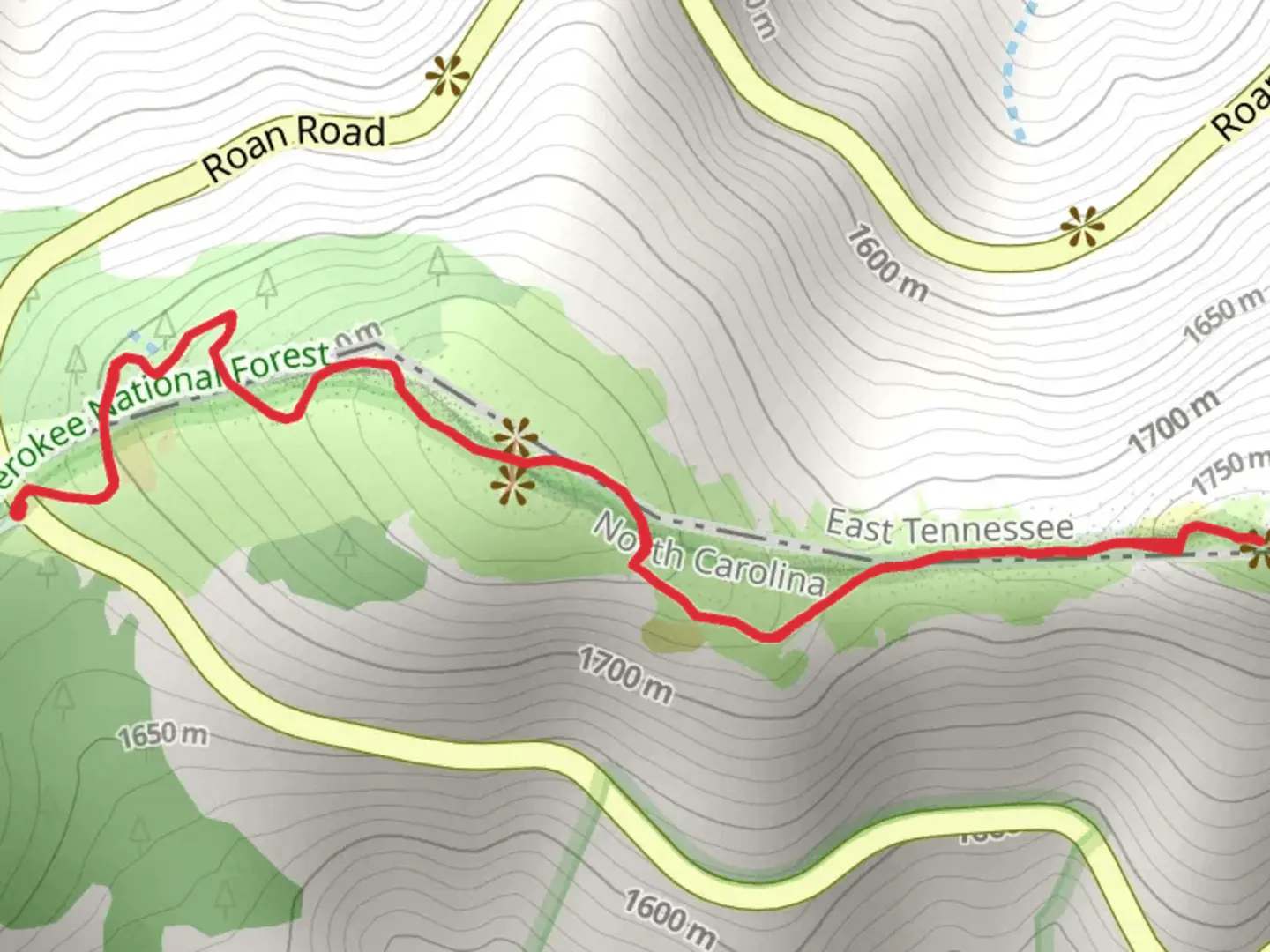 An image depicting the trail Round Bald, Jane Bald and Engine Gap via Appalachian Trail and its surrounding area.