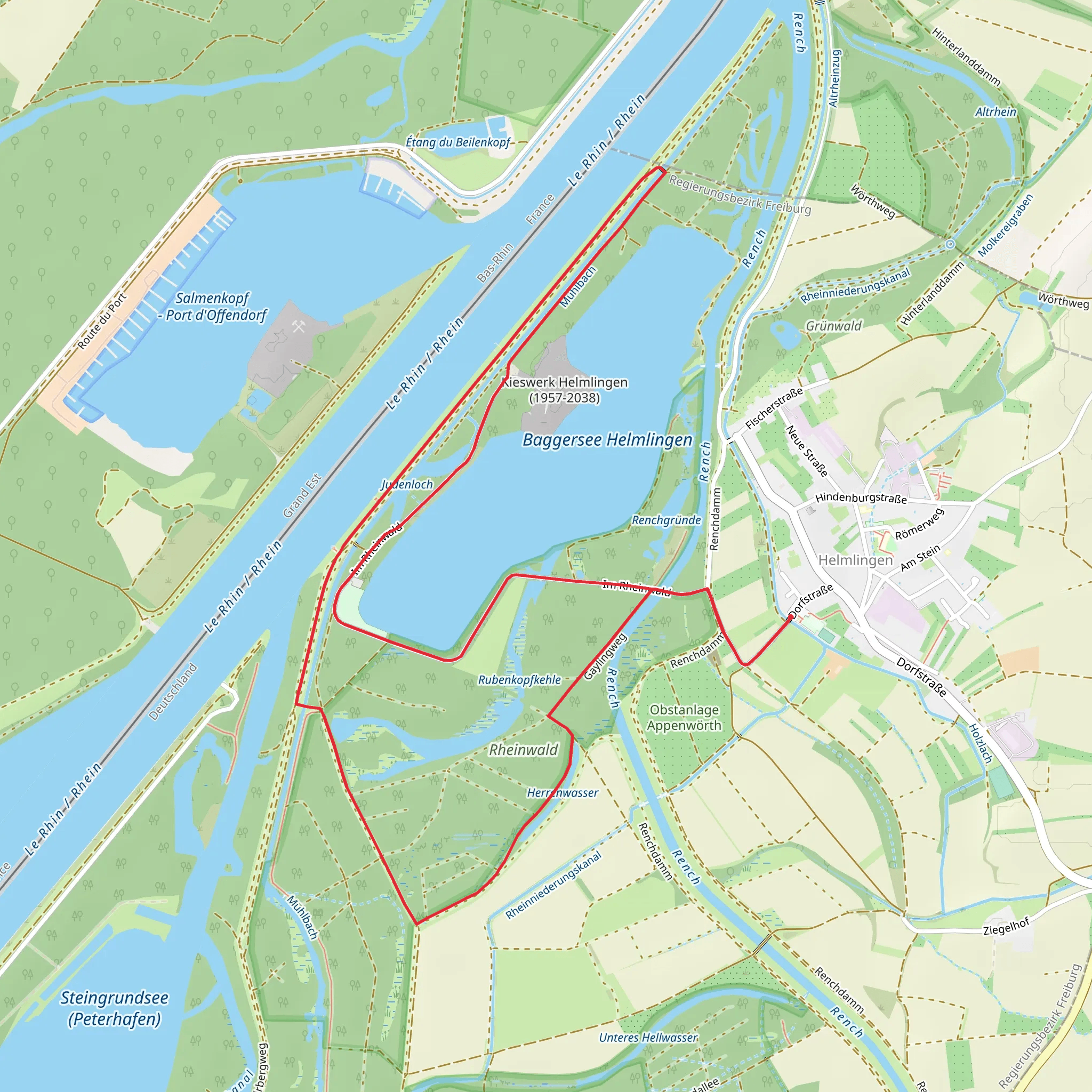 Baggersee Helmlingen via Rheinweg mobile static map