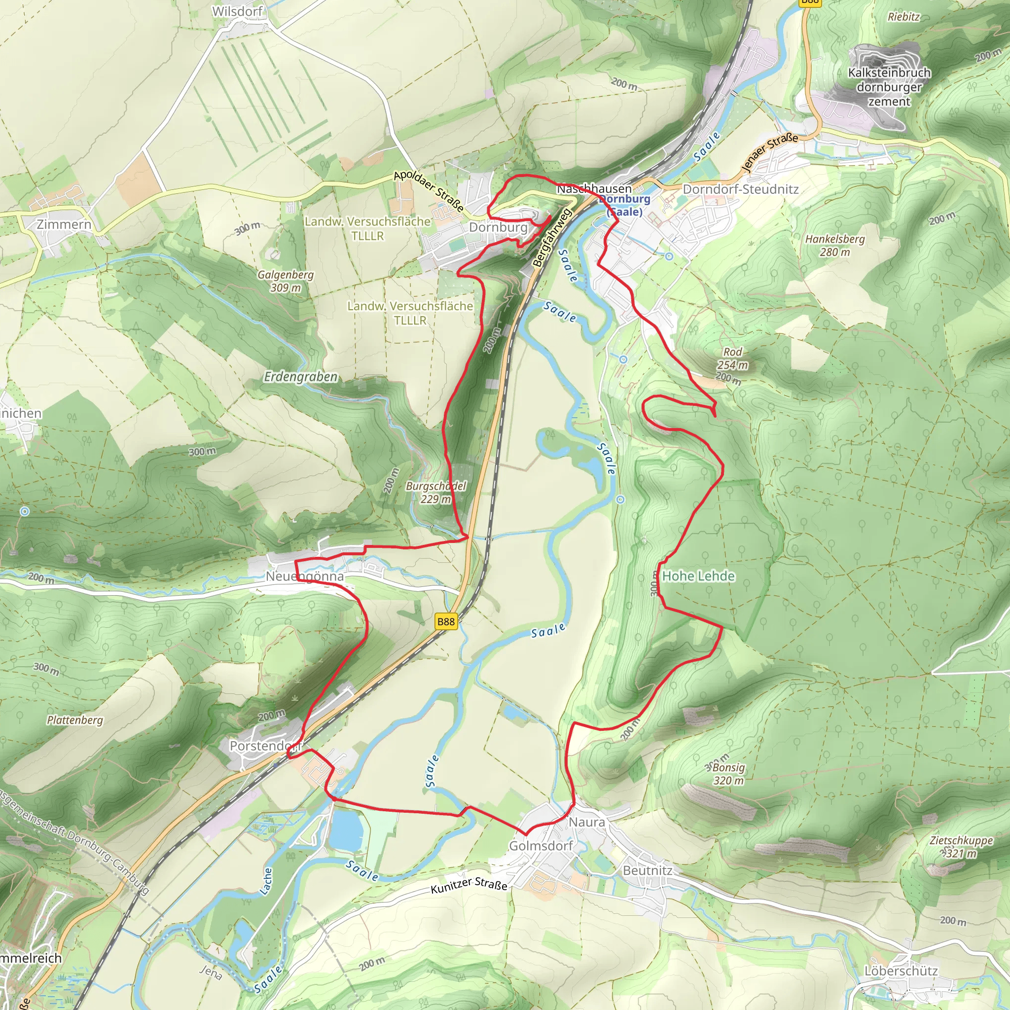 Porstendorf and Dornburg Loop mobile static map