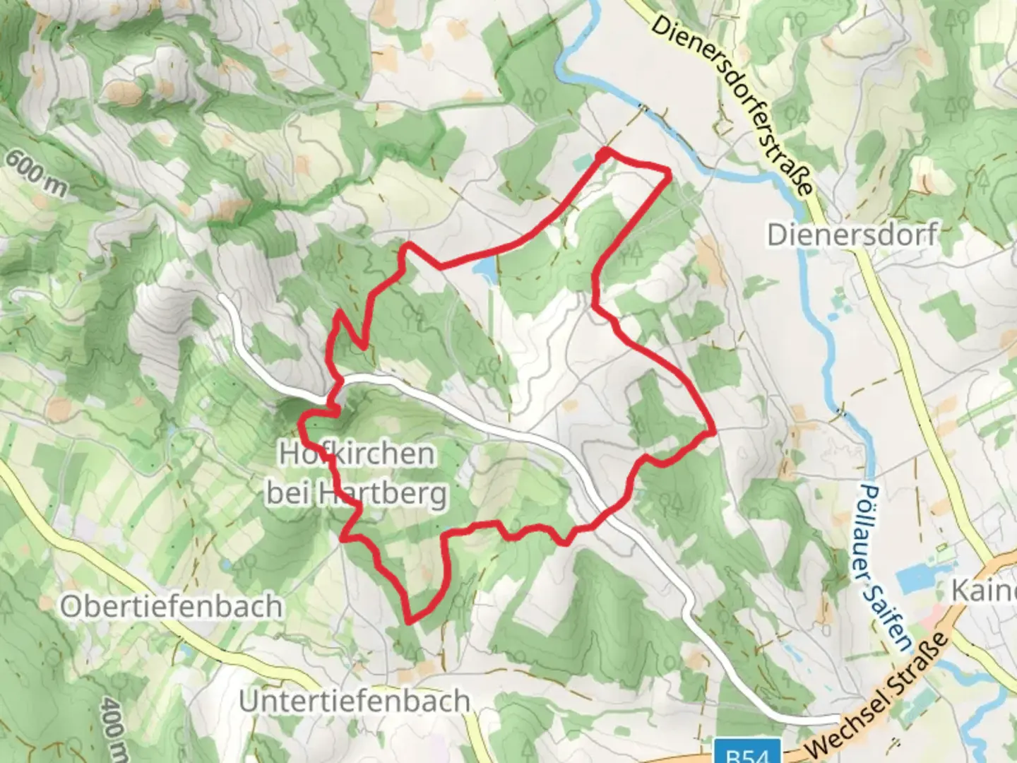 An image depicting the trail Hoamat Path Hofkirchen and its surrounding area.