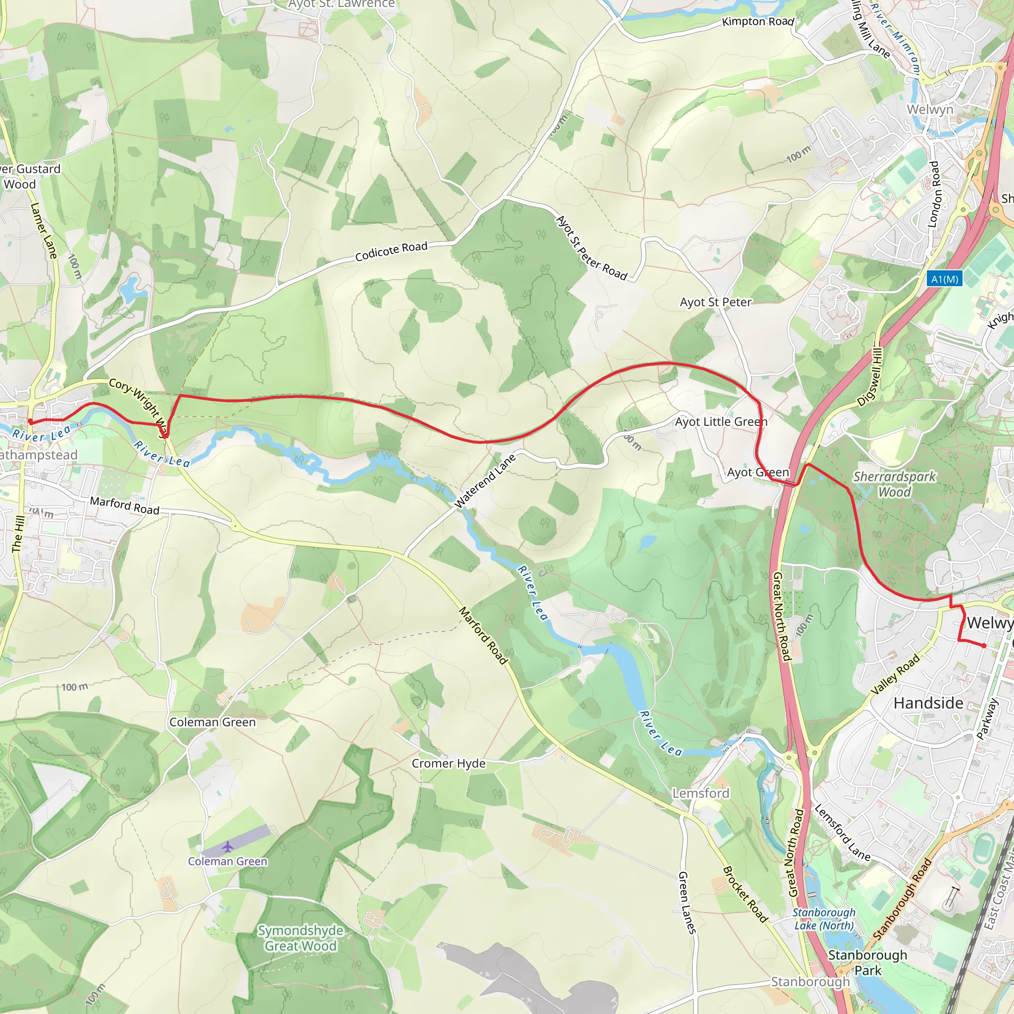 Ayot Greenway mobile static map