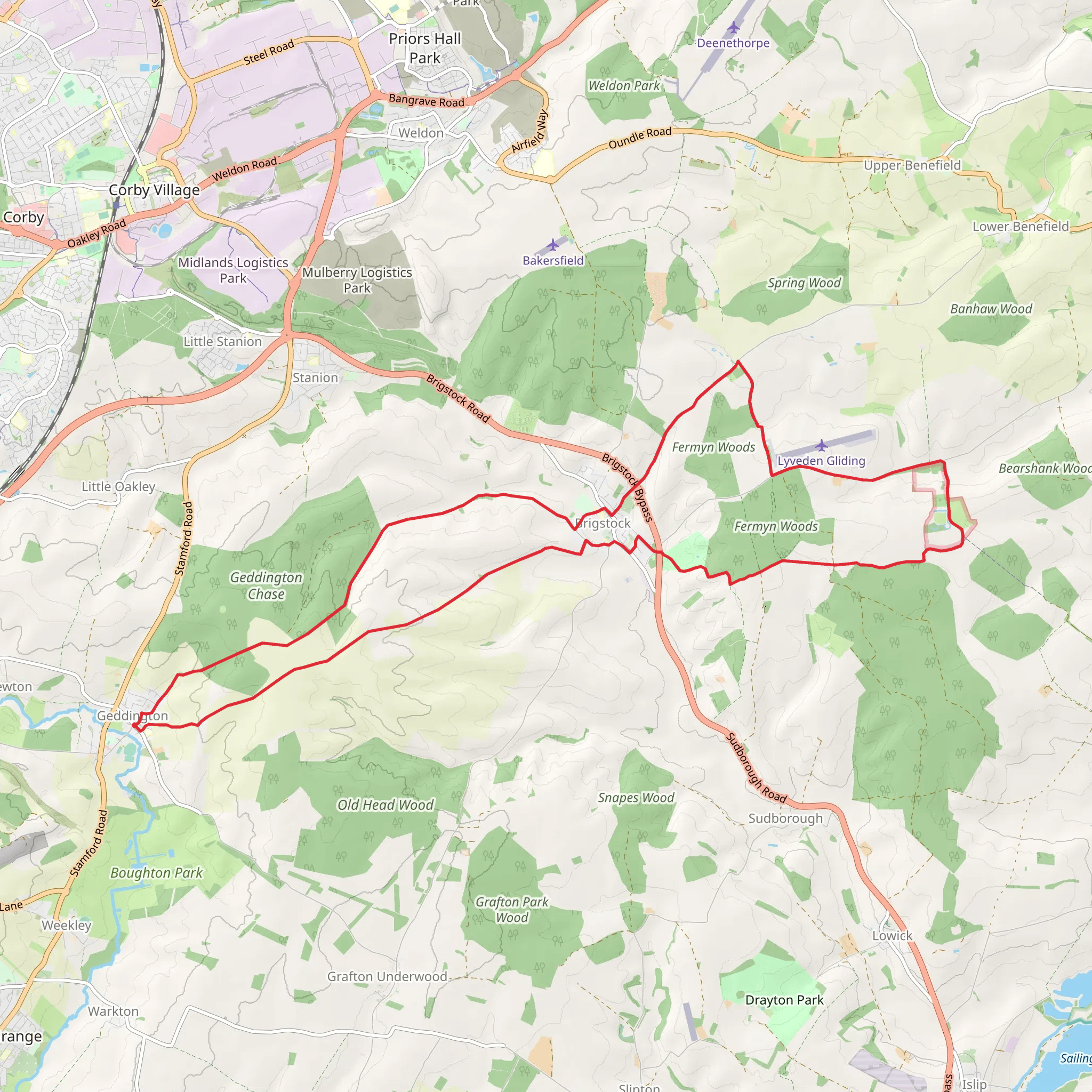 Fermyn Woods, Lyveden, Fermyn Woods and Geddington Chase Loop mobile static map