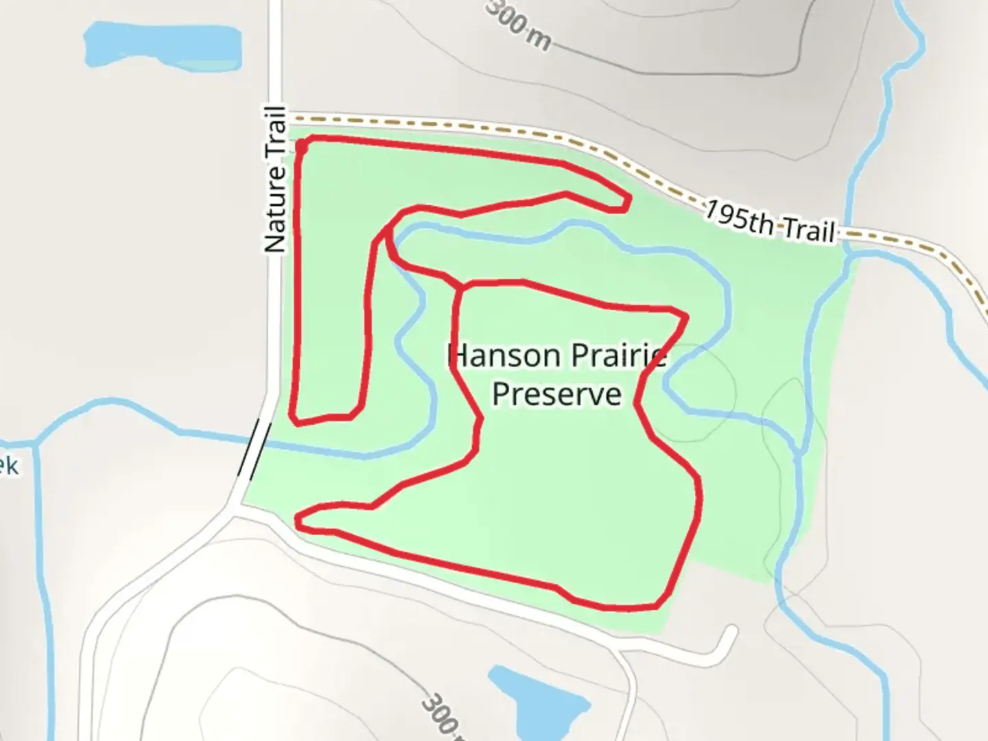 An image depicting the trail Hanson Prairie Preserve Loop and its surrounding area.
