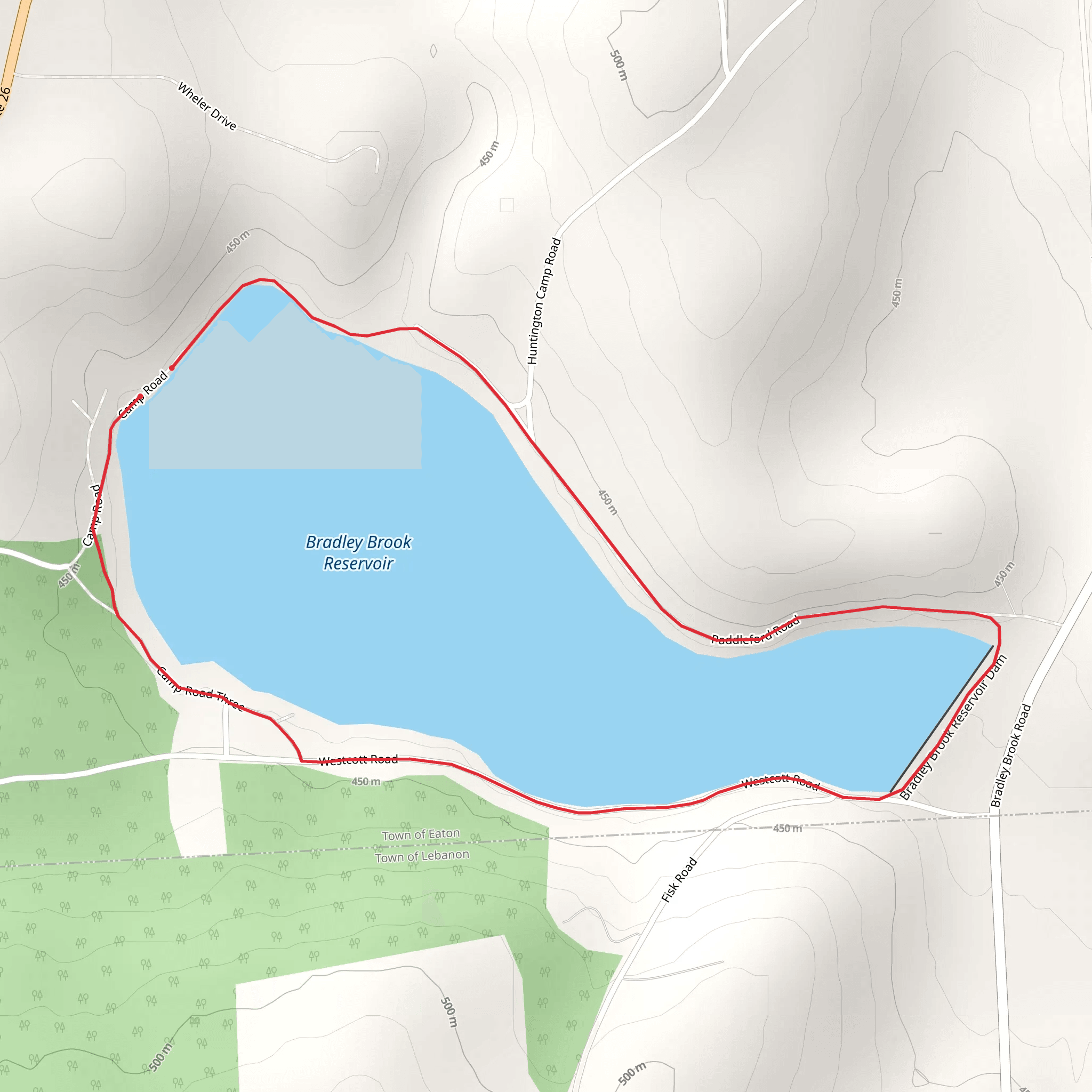 Bradley Brook Reservoir Loop Trail mobile static map