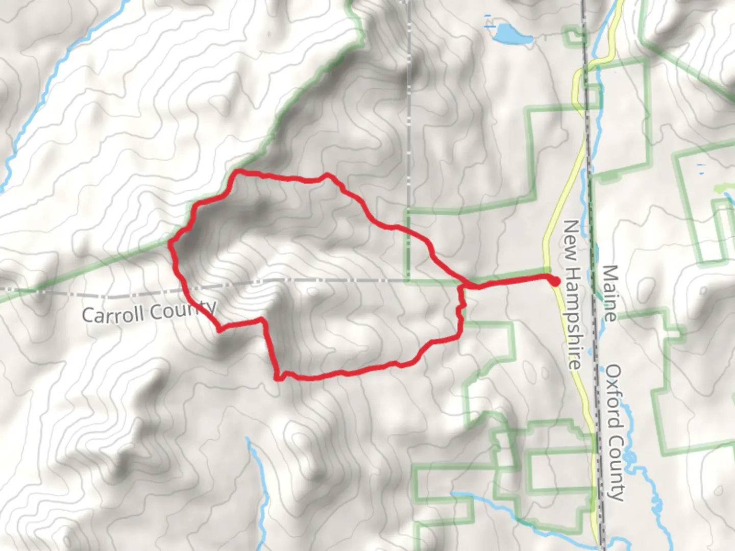 An image depicting the trail Eagle Crag to North Baldface to South Baldface Loop and its surrounding area.