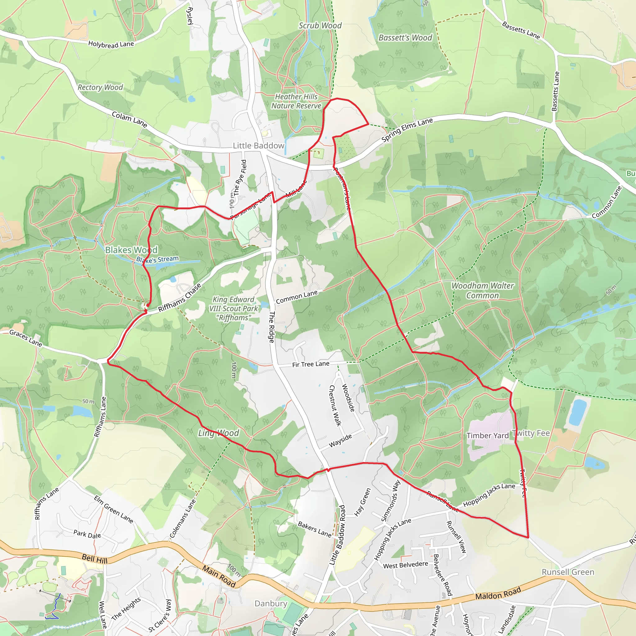 Little Baddow and Twitty Fee Loop mobile static map