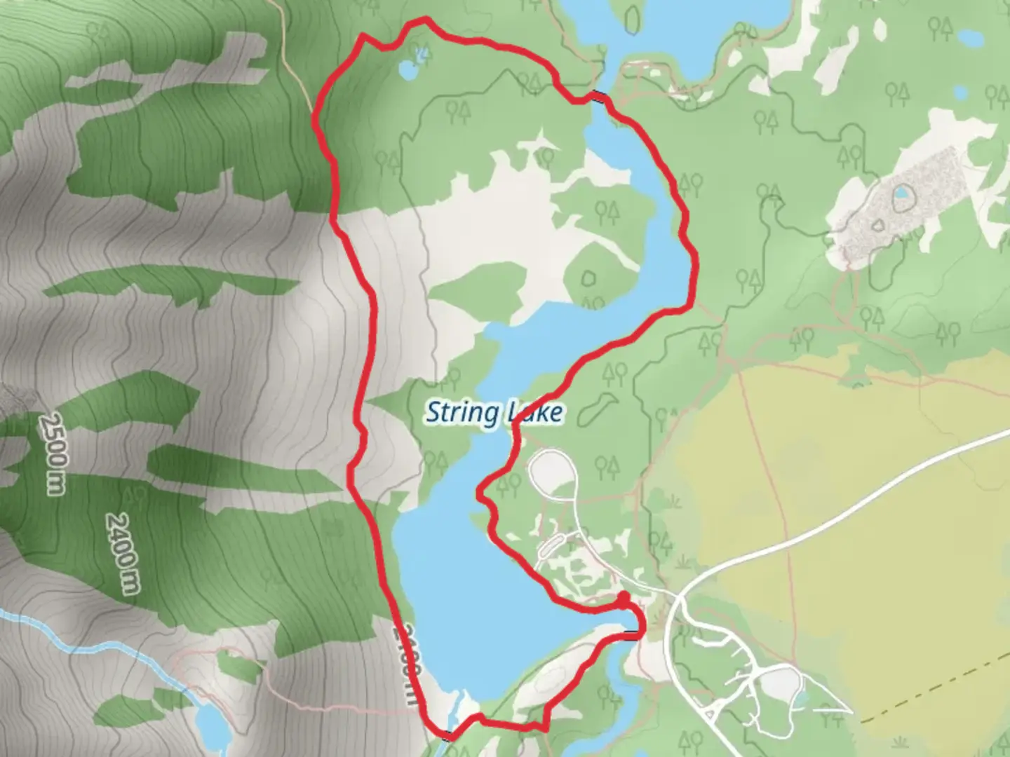 An image depicting the trail String Lake Loop and its surrounding area.
