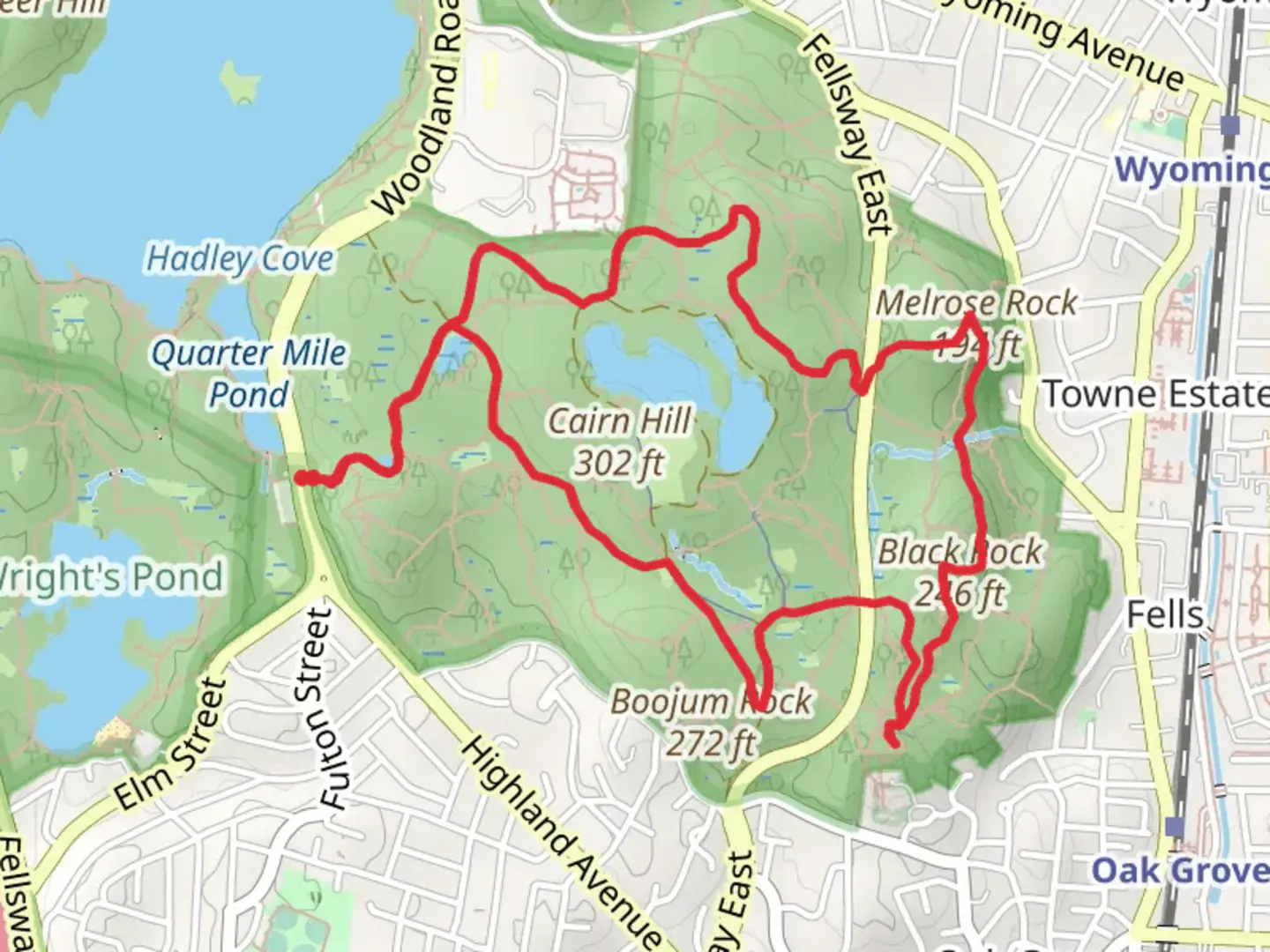 An image depicting the trail Pinnacle Rock to Black Rock to Melrose Rock Loop from Woodland Road and its surrounding area.