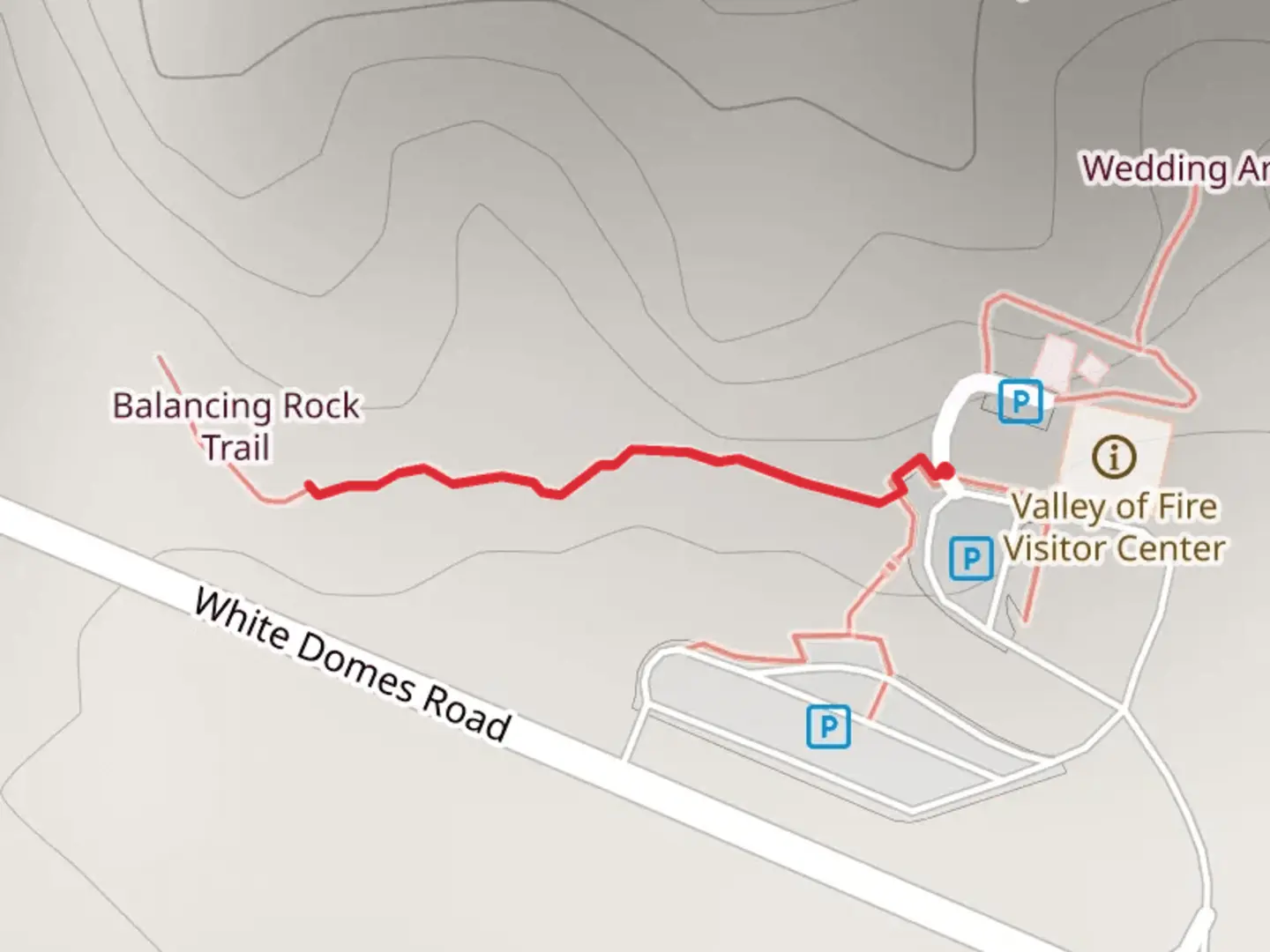 An image depicting the trail Balanced Rock Valley of Fire Visitor Center and its surrounding area.