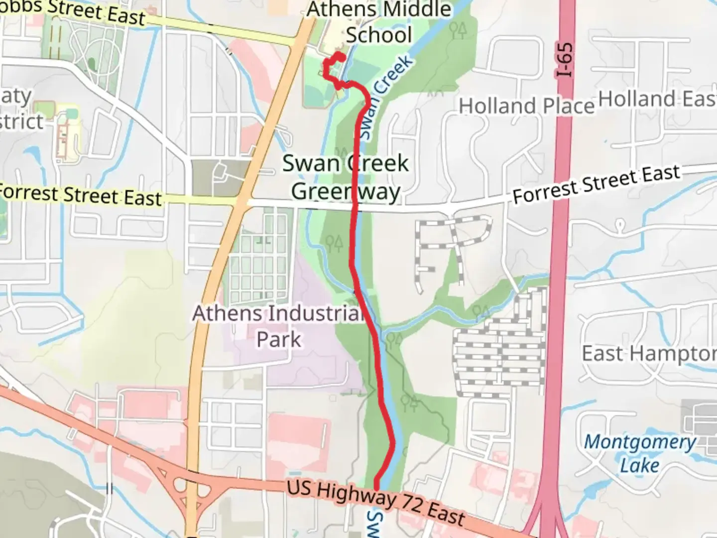 An image depicting the trail Swan Creek Greenway Trail and its surrounding area.