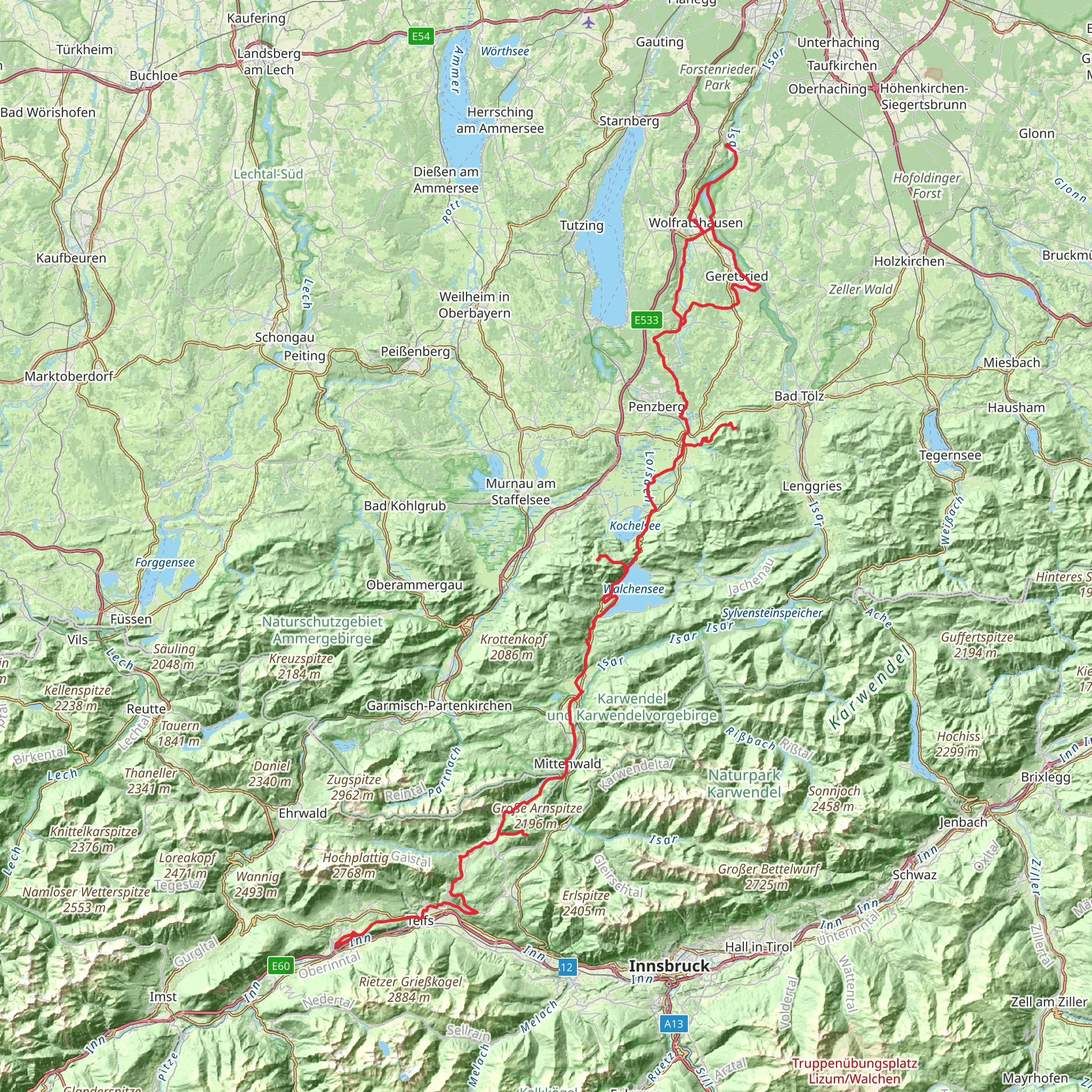 Jakobsweg Isar-Loisach-Leutascher Ache-Inn mobile static map