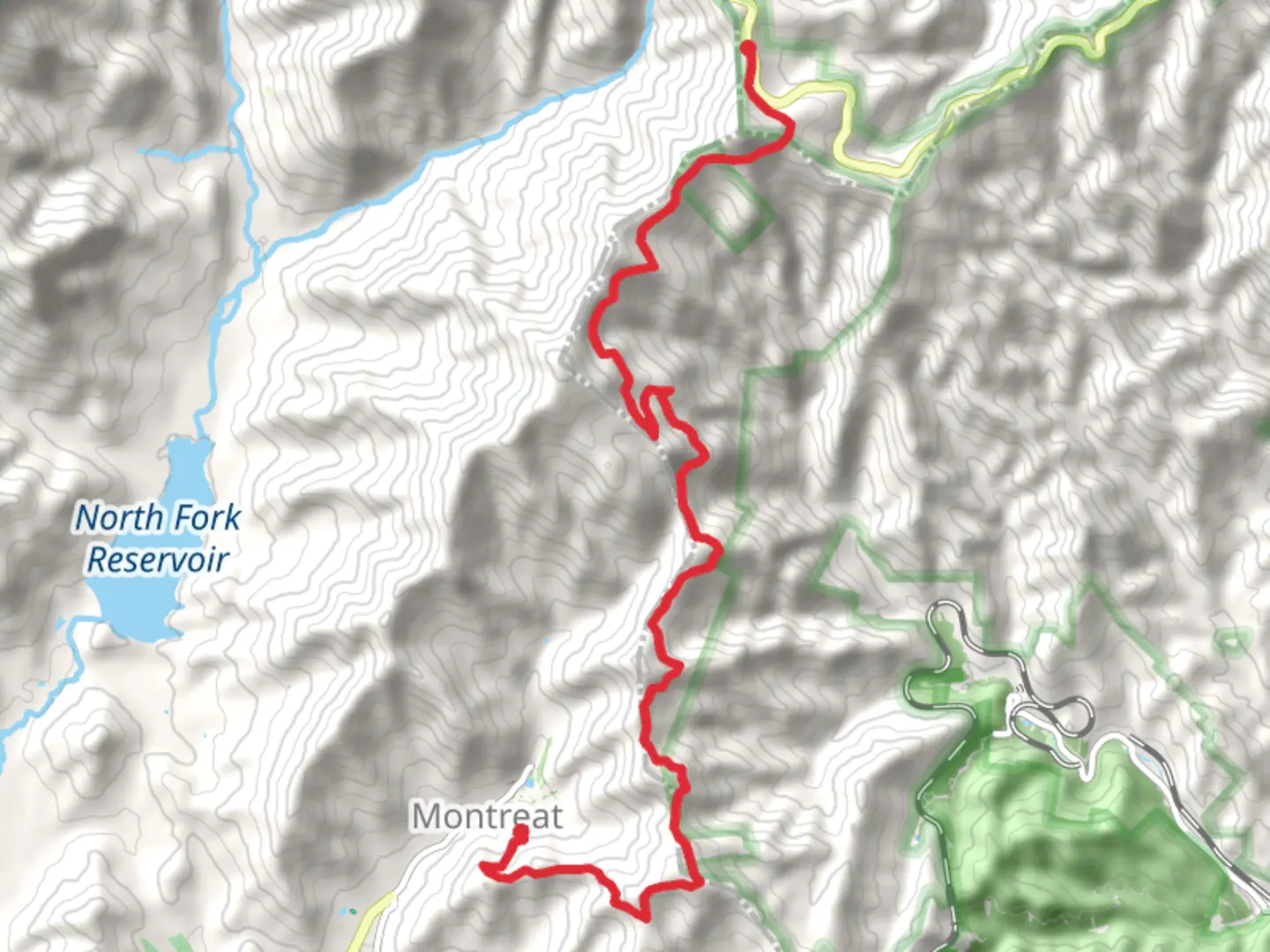 An image depicting the trail Bogs Bunion via Old Mitchell Toll Road and its surrounding area.