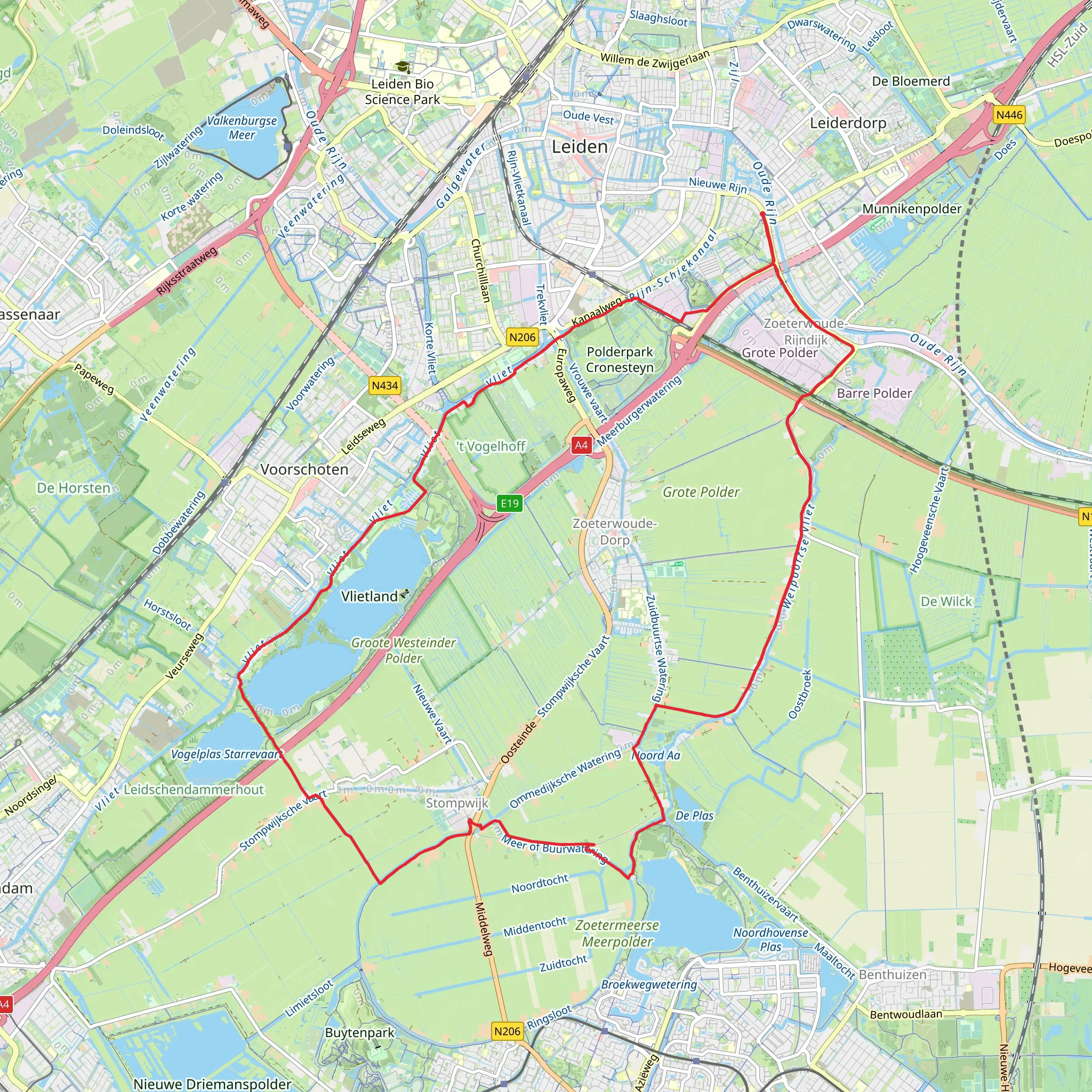 Vlietland via Groene Hartpad, Koninklijke Weg and Oostvliet Weg mobile static map