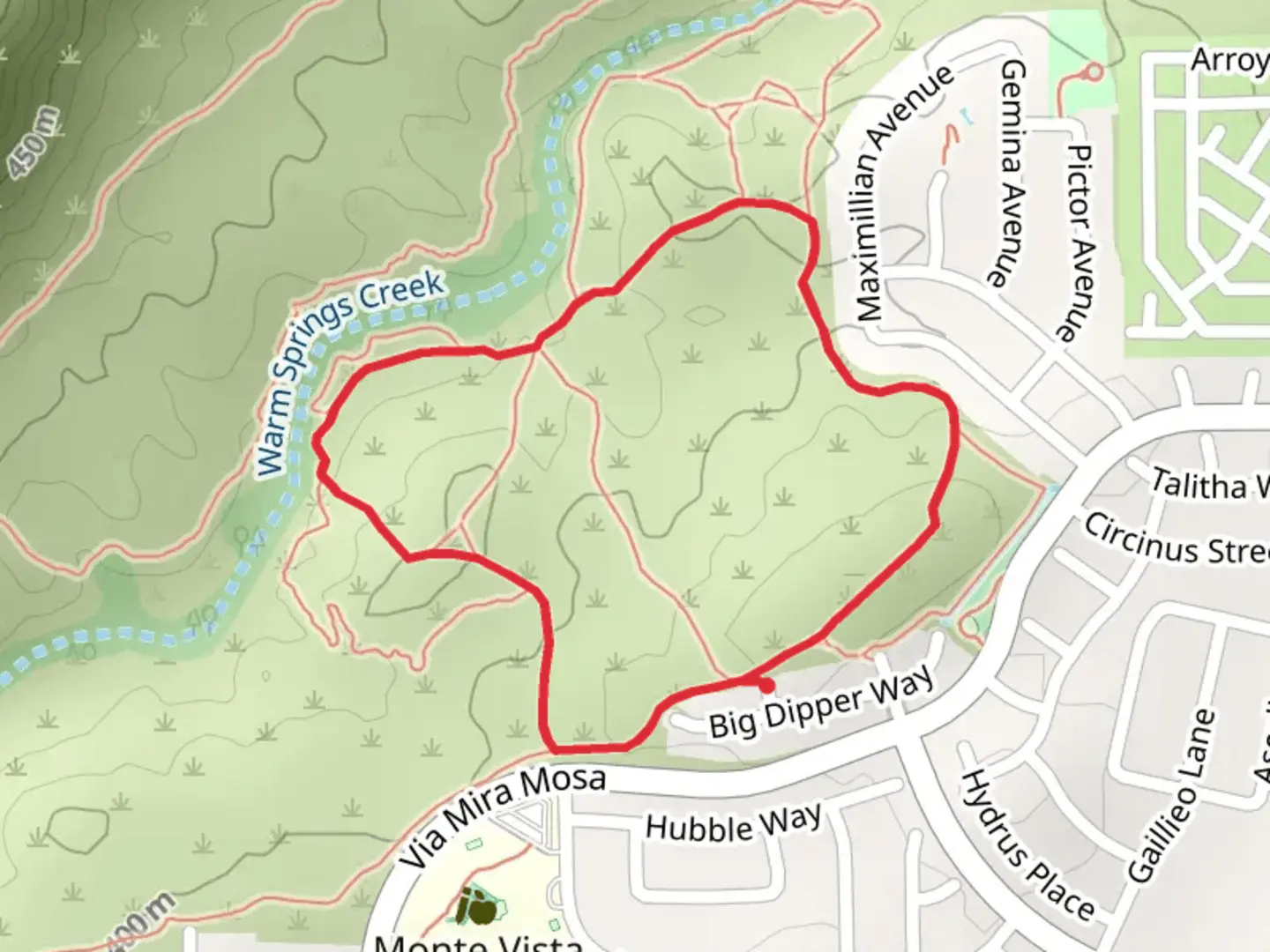 An image depicting the trail Mira Mosa Loop - Palomar Park and its surrounding area.