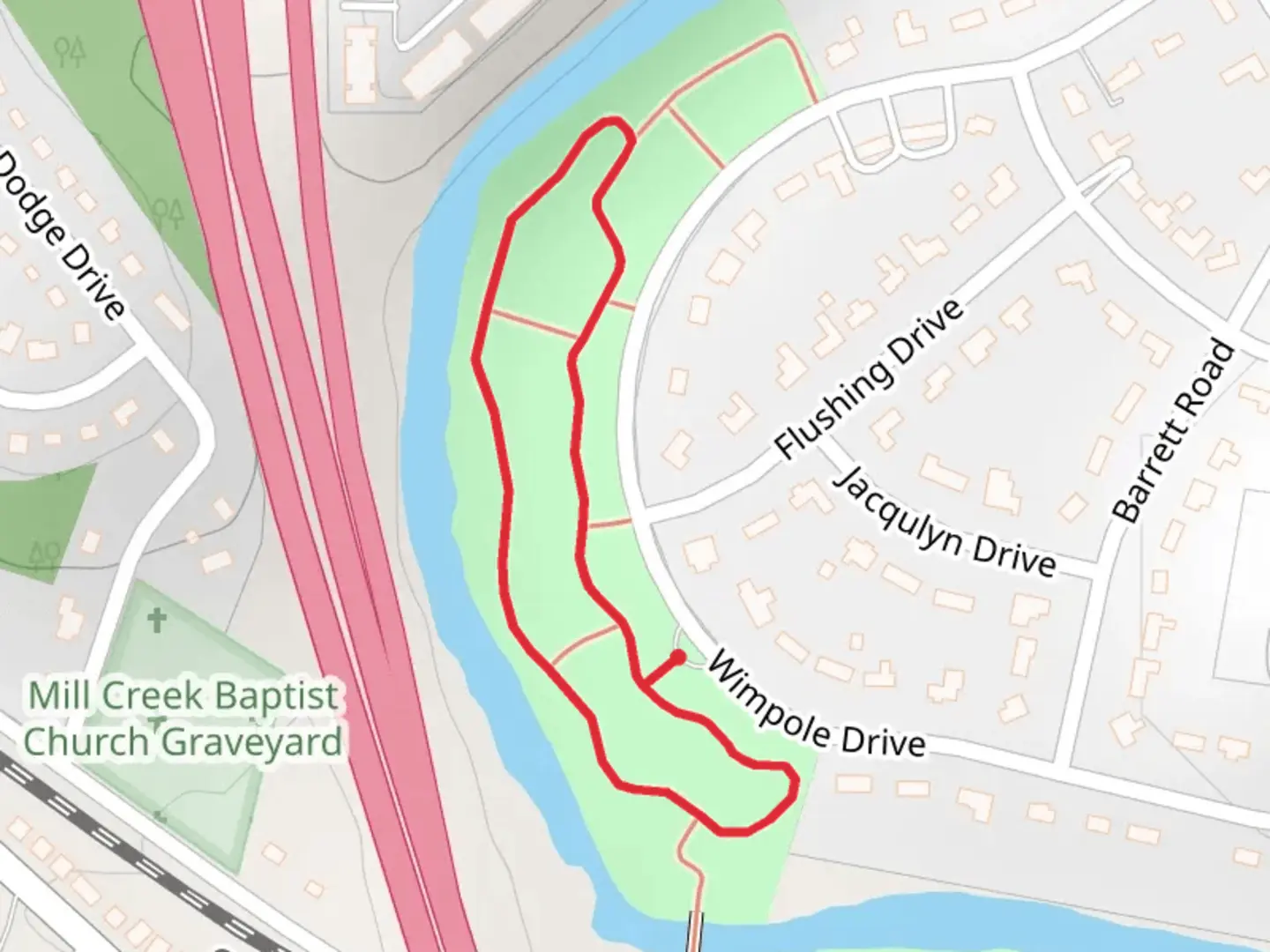 An image depicting the trail Wimpole Drive Loop and its surrounding area.