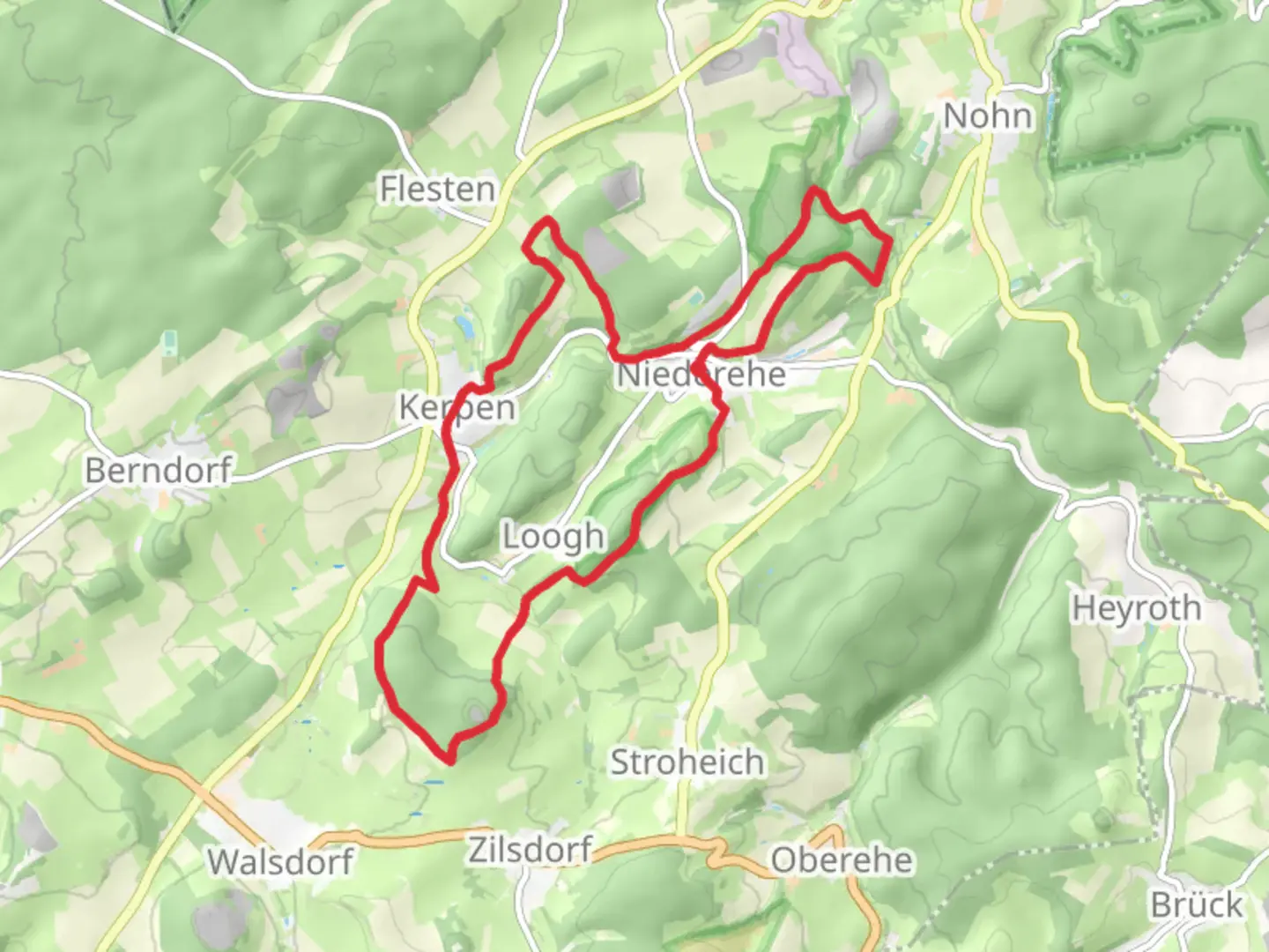 An image depicting the trail Kerpen Loop via Ruine Dreimuhlen and its surrounding area.