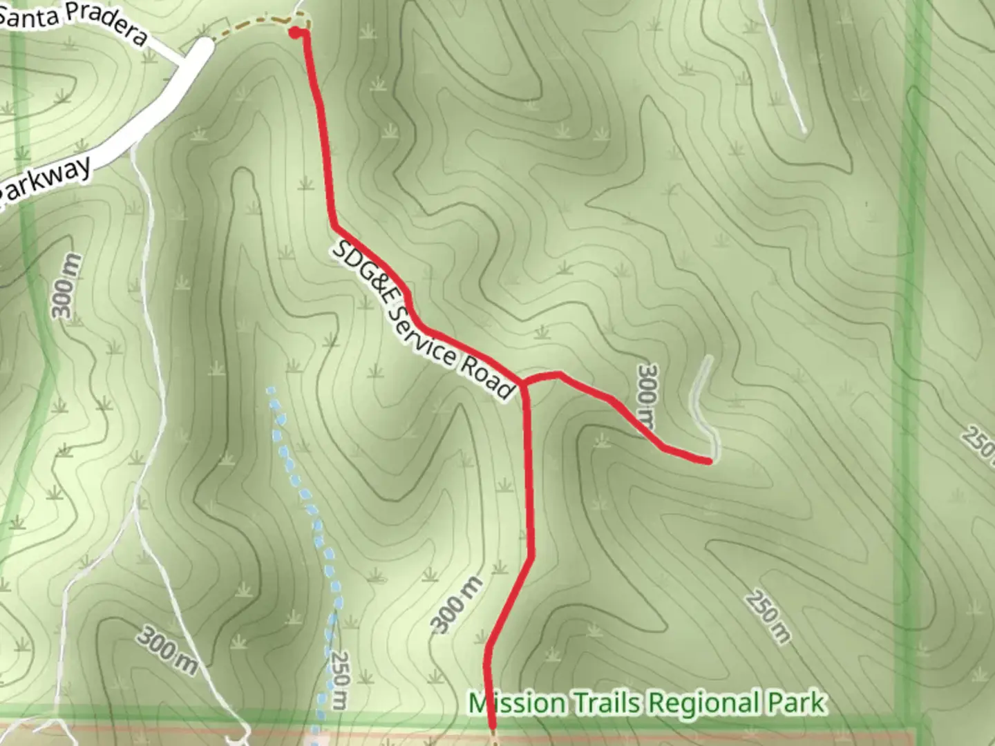 An image depicting the trail SDGE Service Road and its surrounding area.