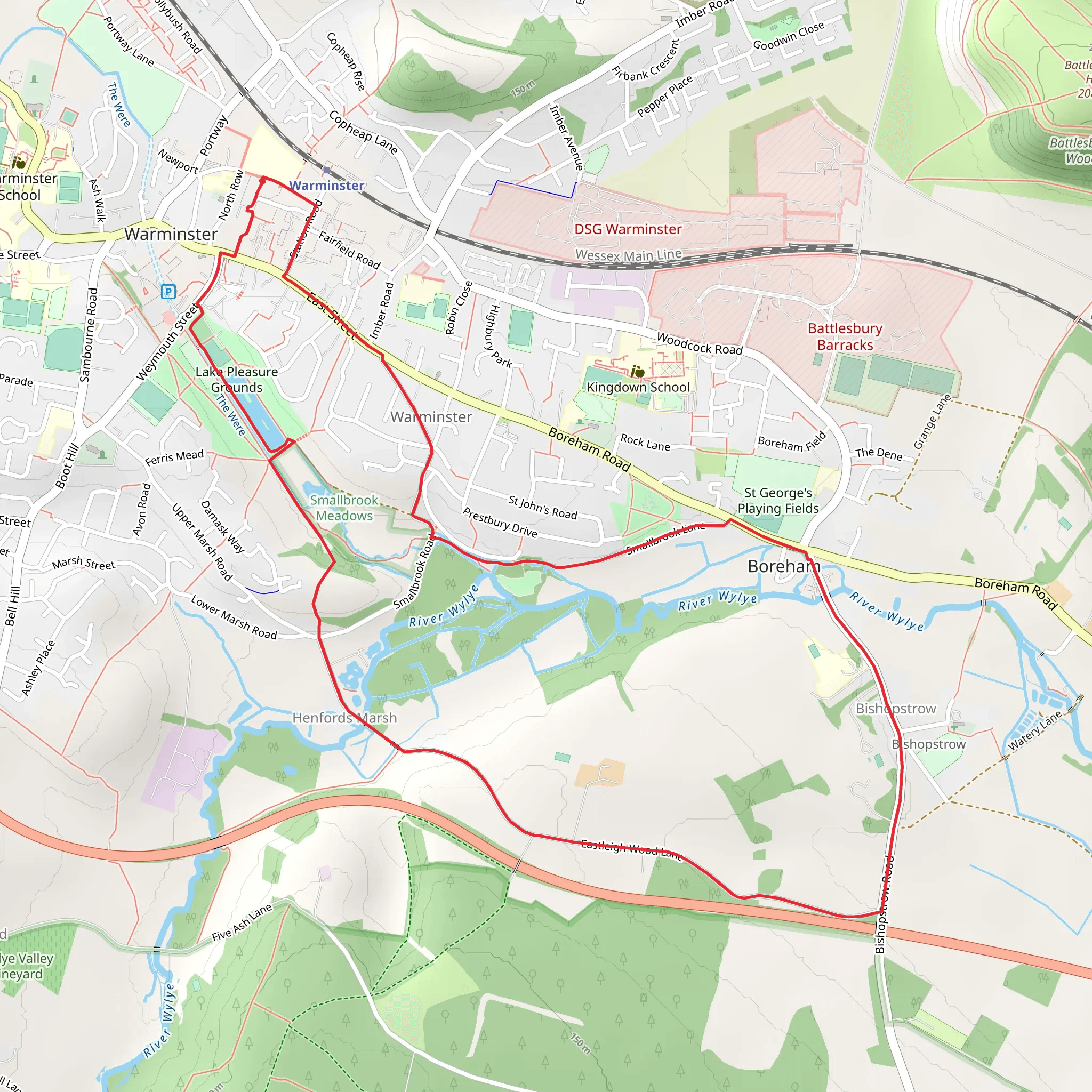 Warminster to Bishopstrow Loop mobile static map