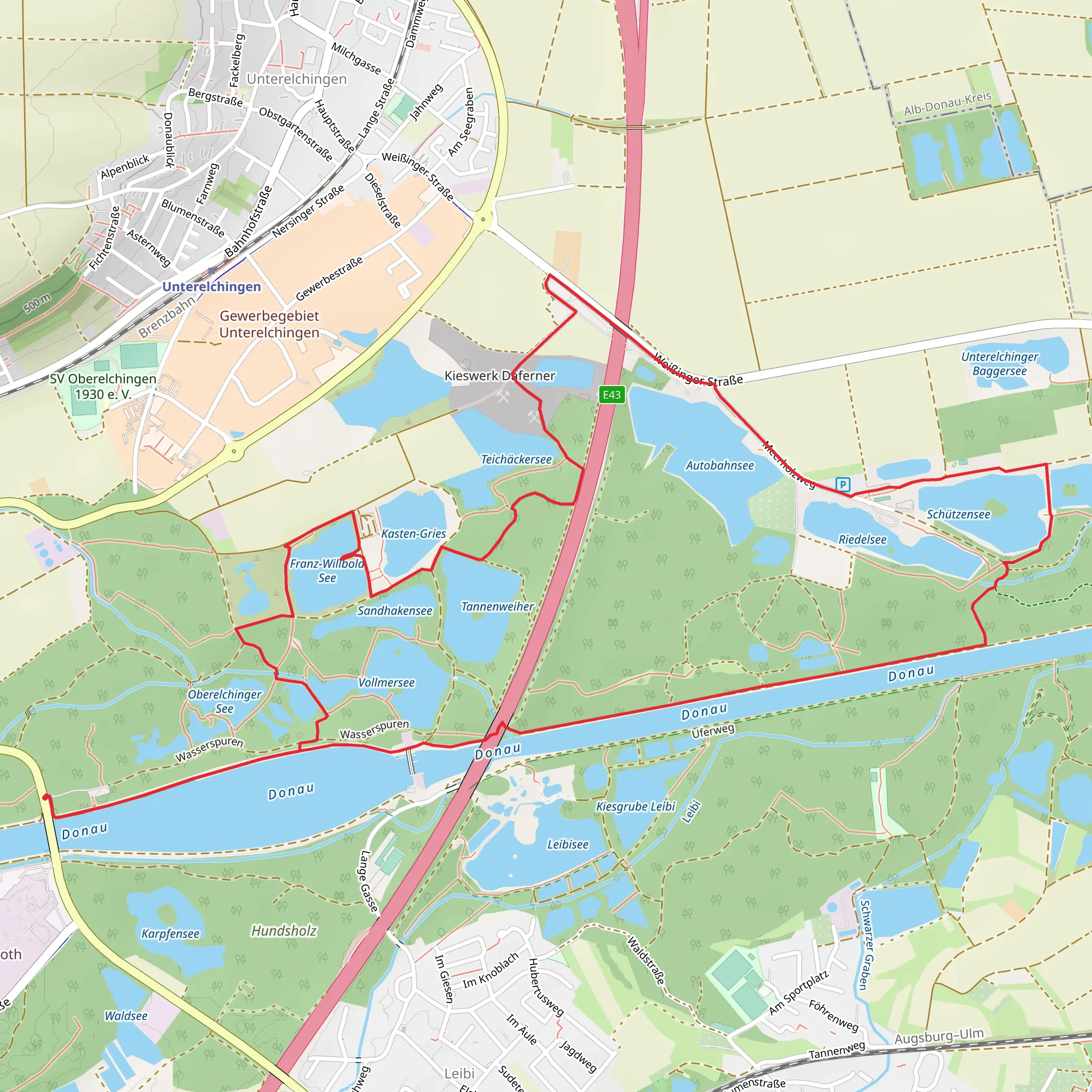 Franz-Willbold See and Schuetzensee via Donausteg Tour mobile static map
