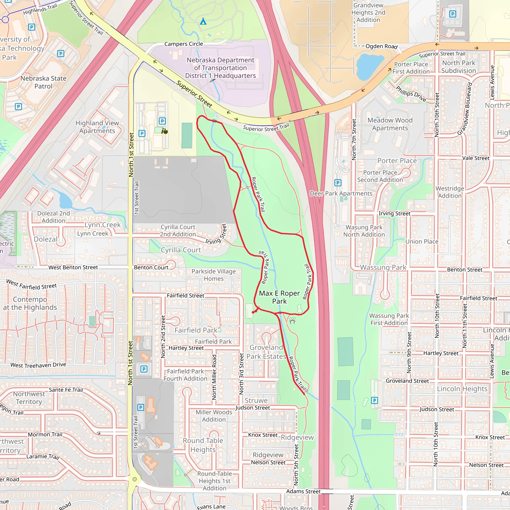 Roper Park Loop Trail mobile static map