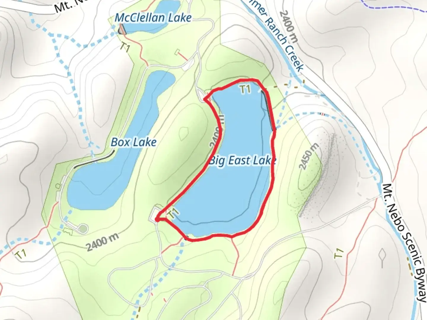 An image depicting the trail Big East Lake Loop and its surrounding area.