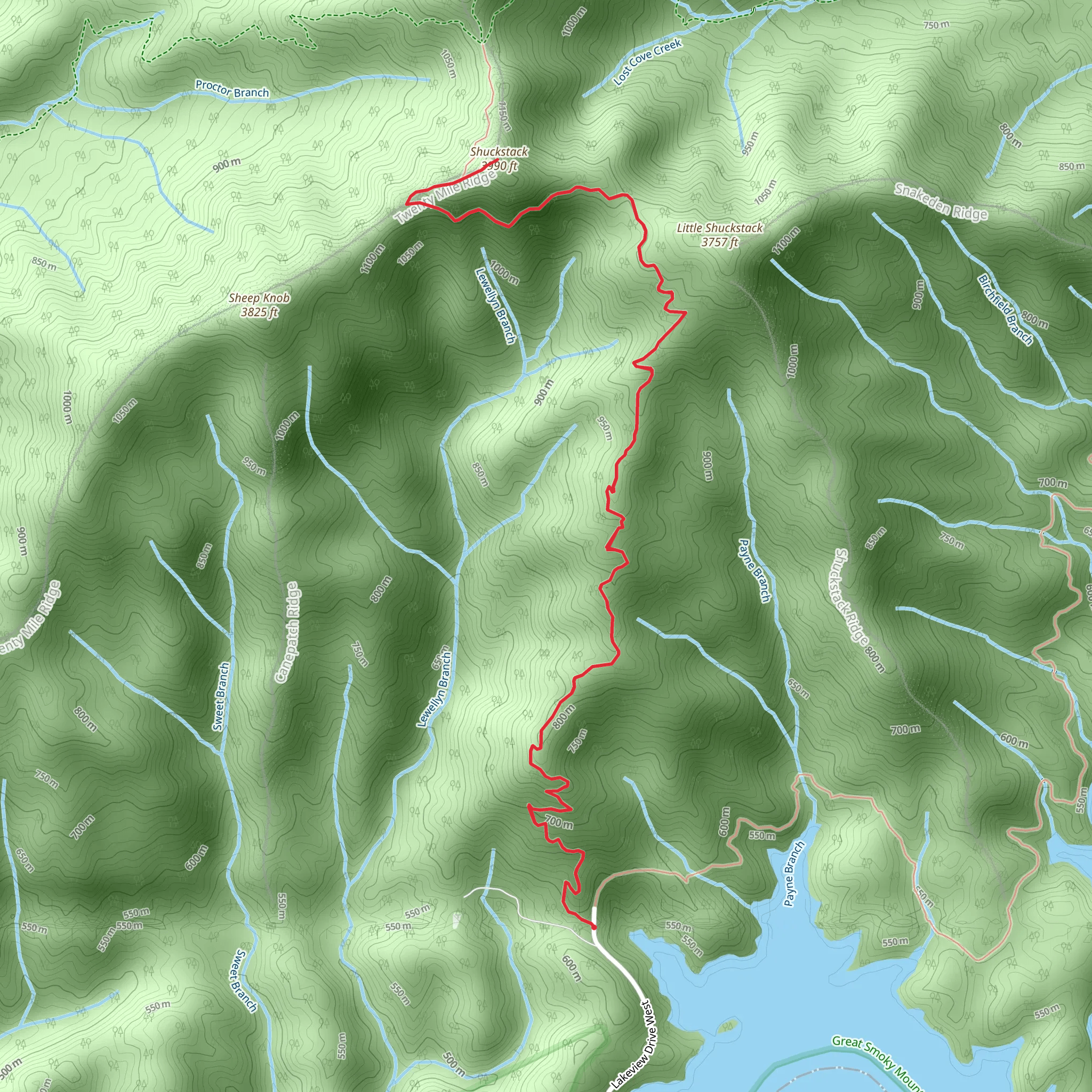 Shuckstack Peak via Appalachian Trail mobile static map