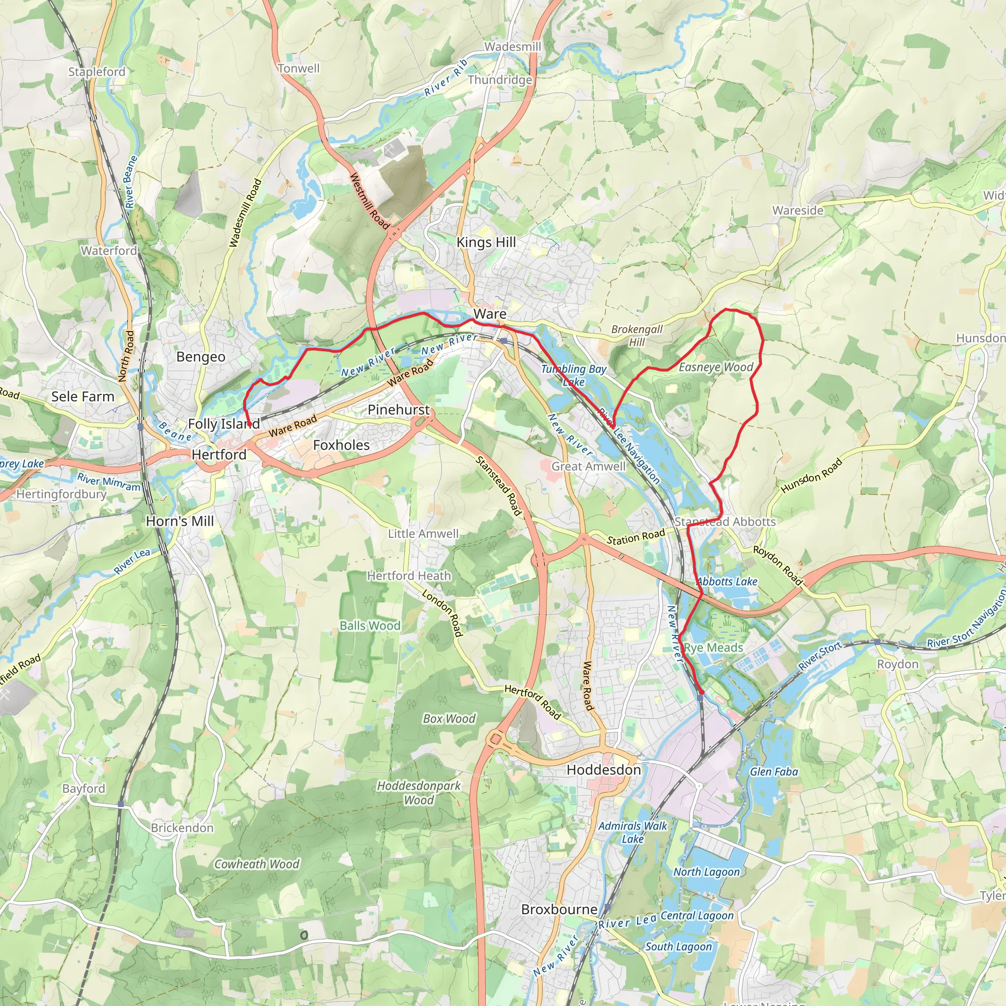 Hertford East to Rye House mobile static map