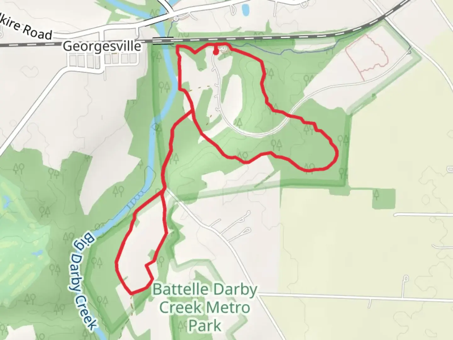 An image depicting the trail Battelle Darby Creek Park Loop and its surrounding area.