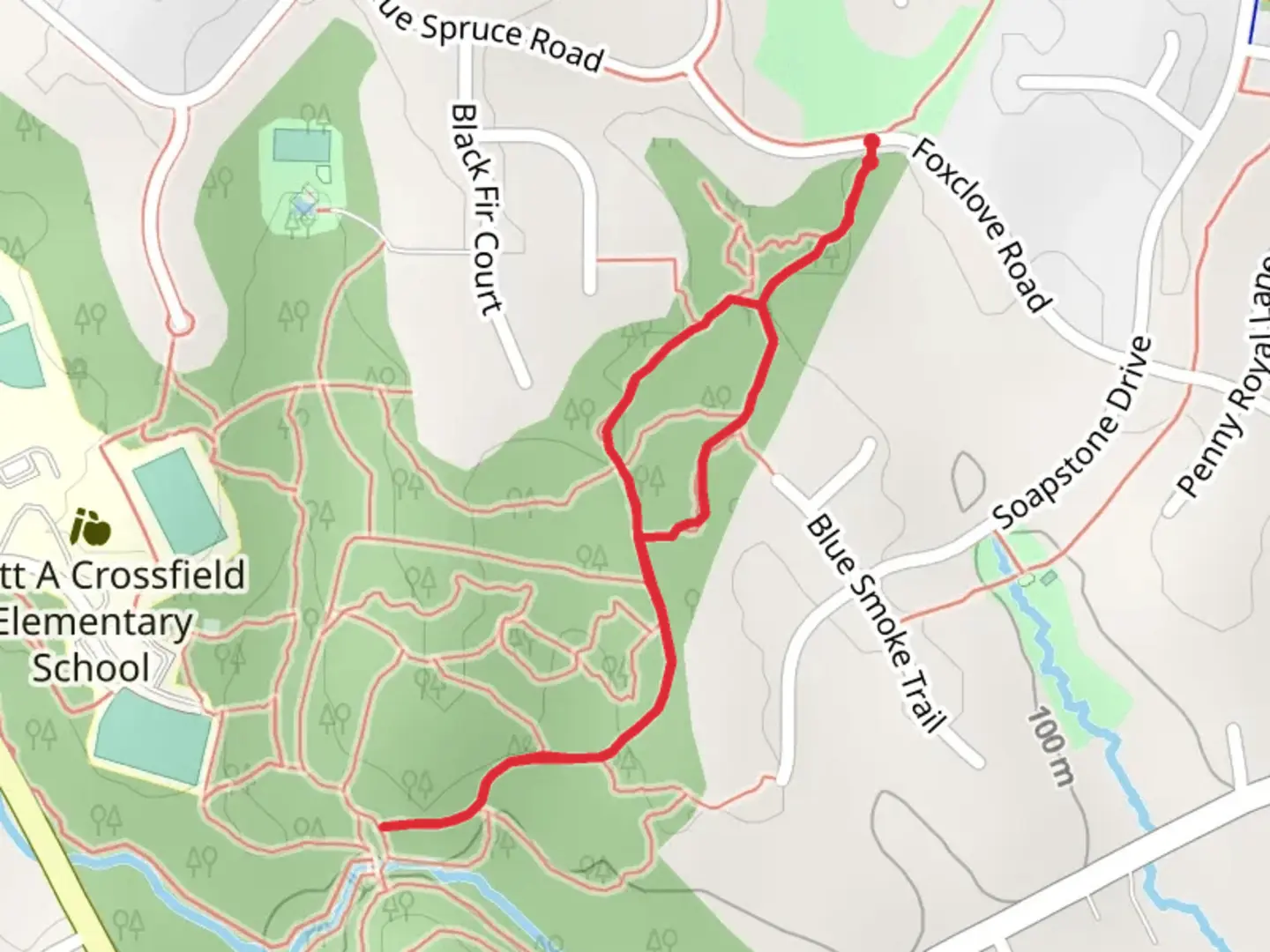 An image depicting the trail Foxclove Road Short Loop - South and its surrounding area.