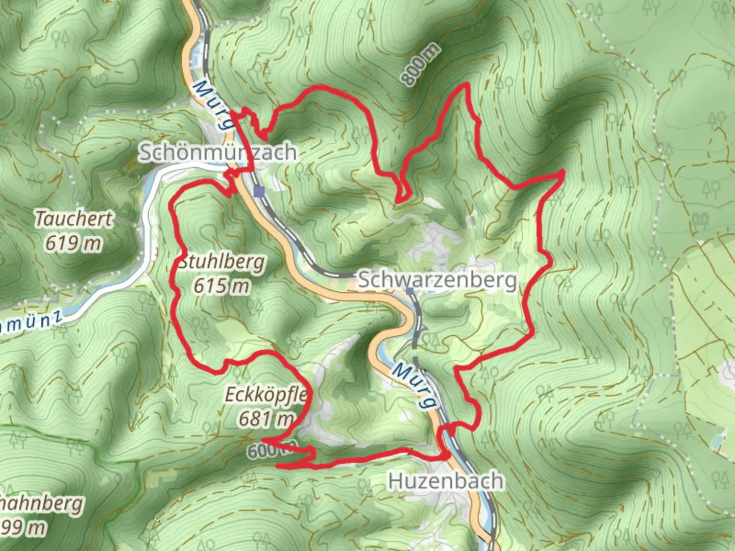 An image depicting the trail Reisweg-Grubenberg and Silberberg-Silberwald and its surrounding area.