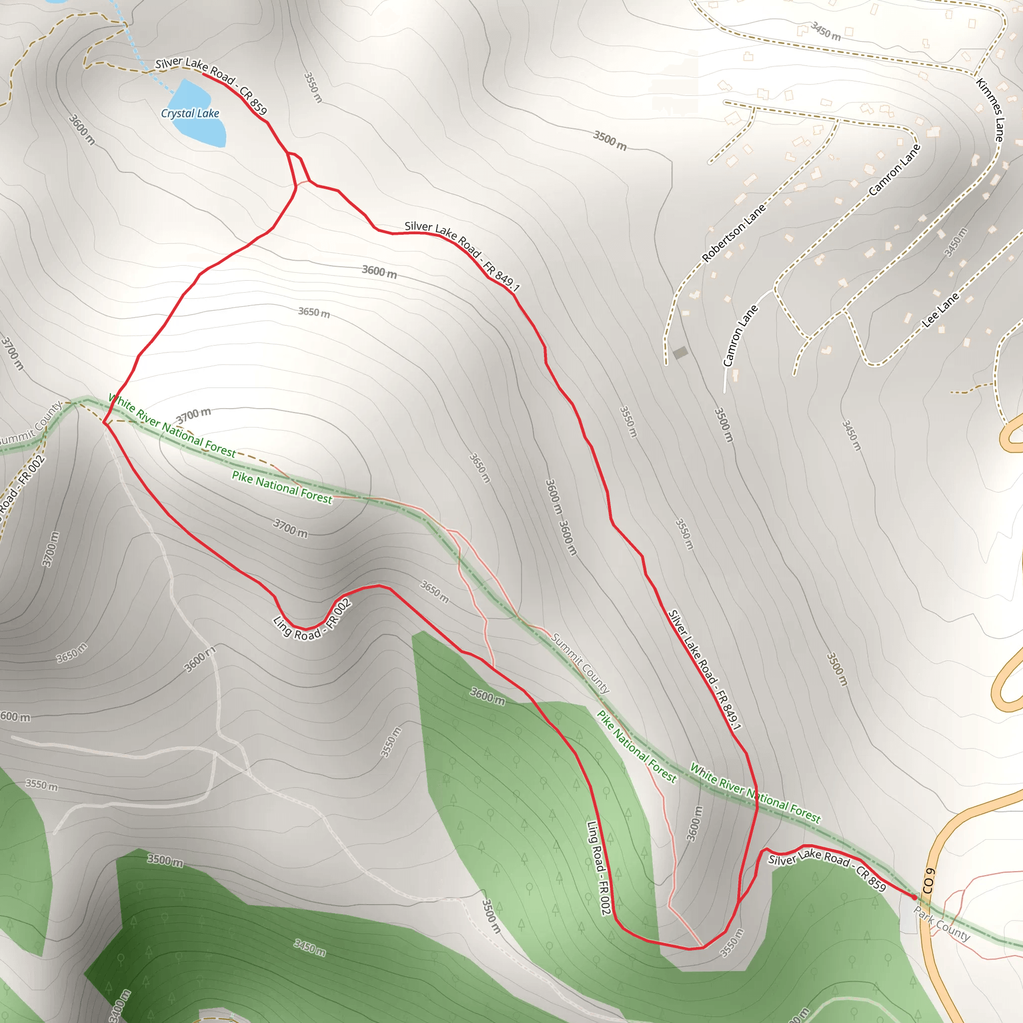 Crystal Lake Loop from Country Road 2 mobile static map