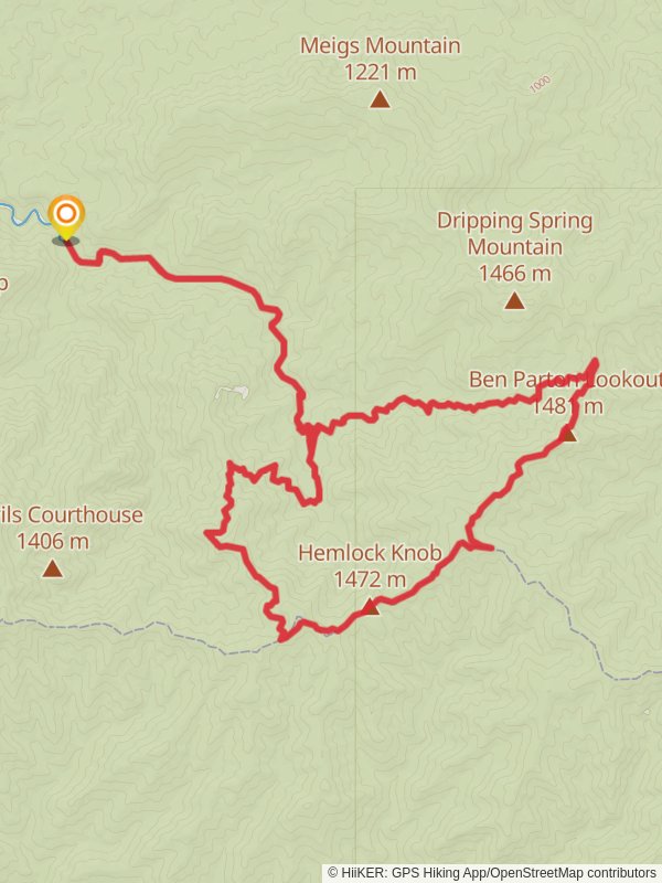 Ben Parton Lookout, Cold Spring Knob, Hemlock knob and Mount Davis via Middle Prong Trail