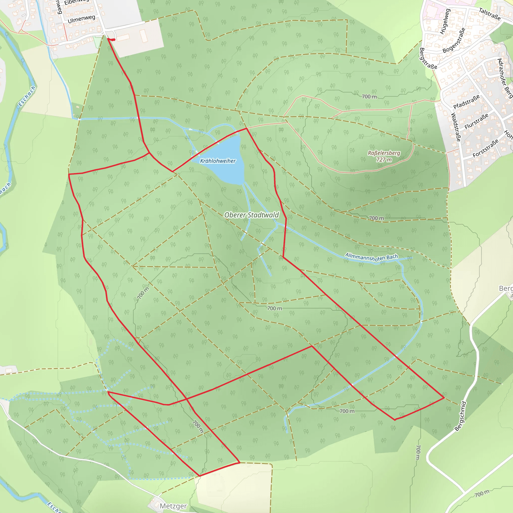 Krählohweiher and Oberer Stadtwald Loop via 4 Zur Allmishofer Höhe mobile static map