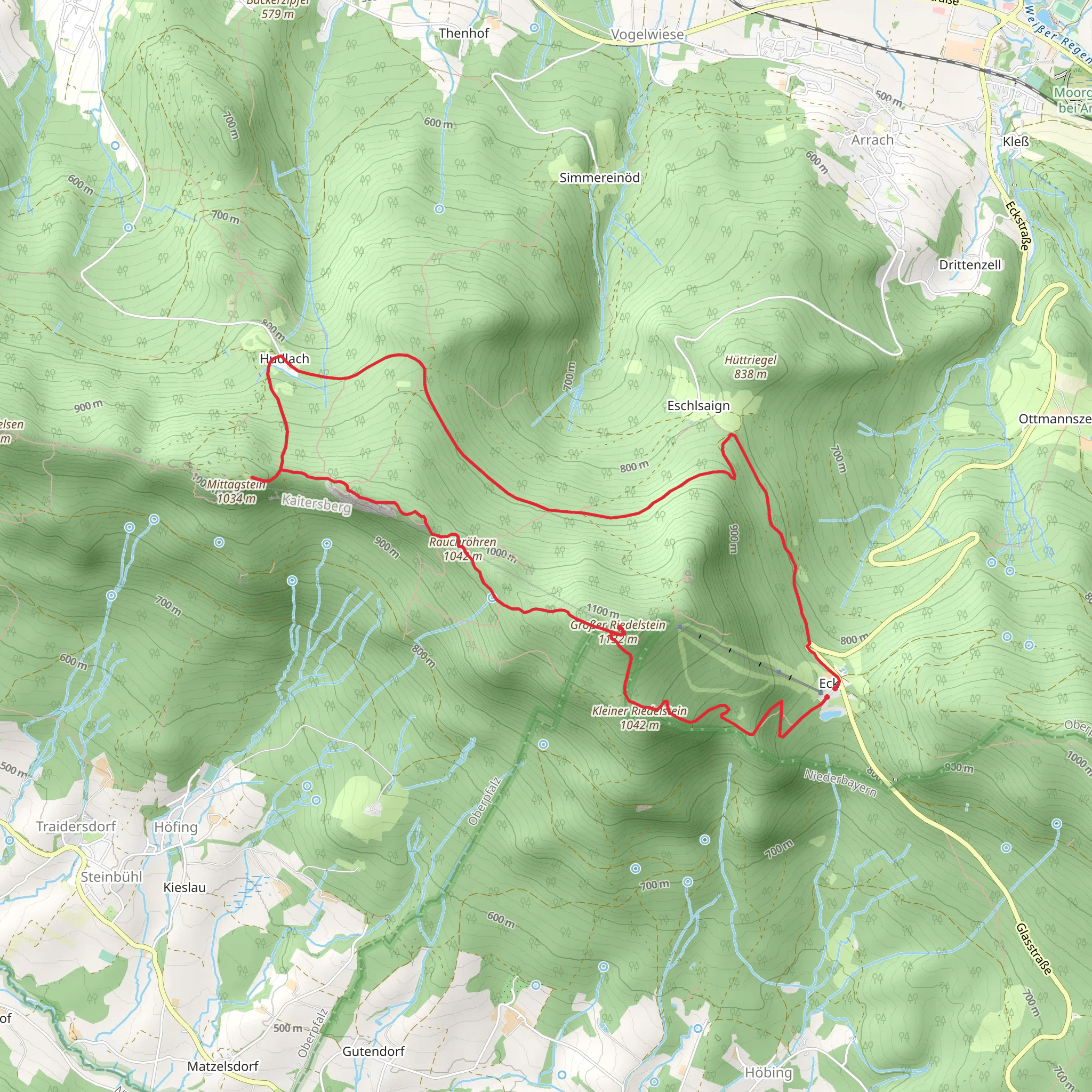 Großer Riedelstein, Rauchröhren, Steinbühler Gesenke, Mittagstein and Kaitersberg Loop mobile static map