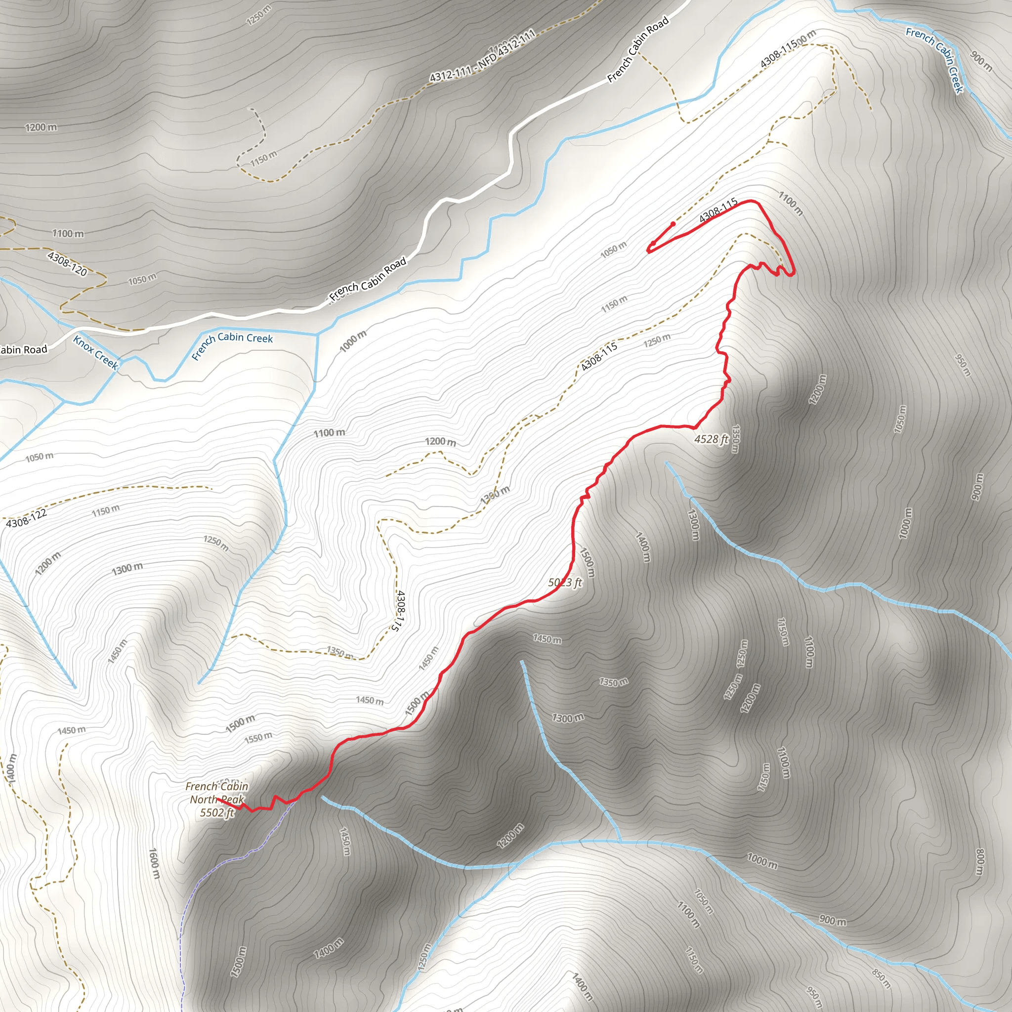 French Cabin North Peak via Domerie Peak Trail mobile static map