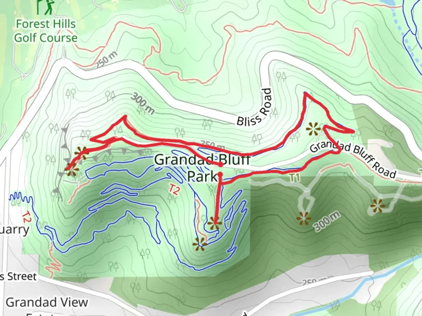 An image depicting the trail Compass - South and Grandad Bluff Loop and its surrounding area.