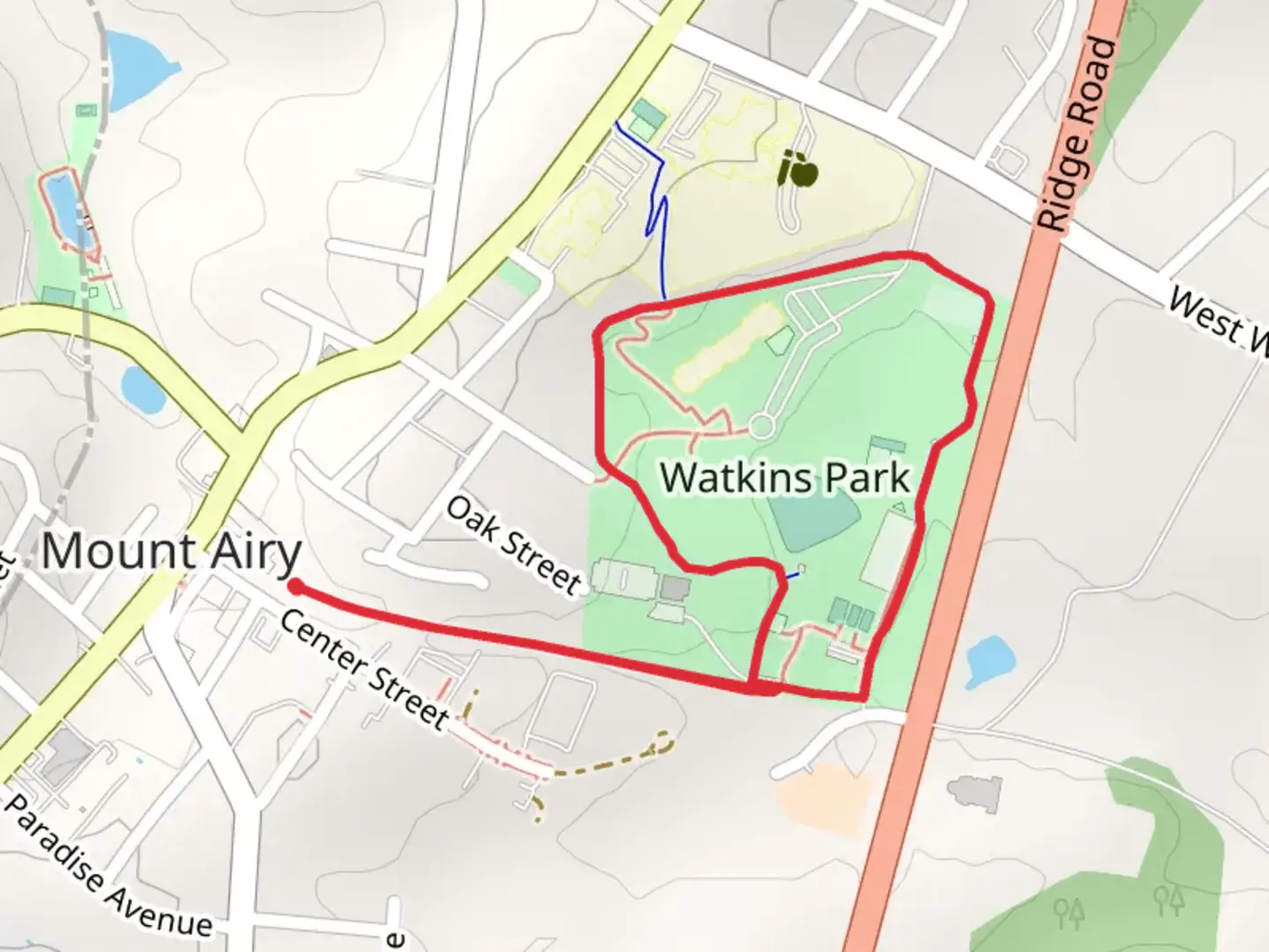 An image depicting the trail Watkins Park Loop via Mt Airy Rails to Trails and its surrounding area.