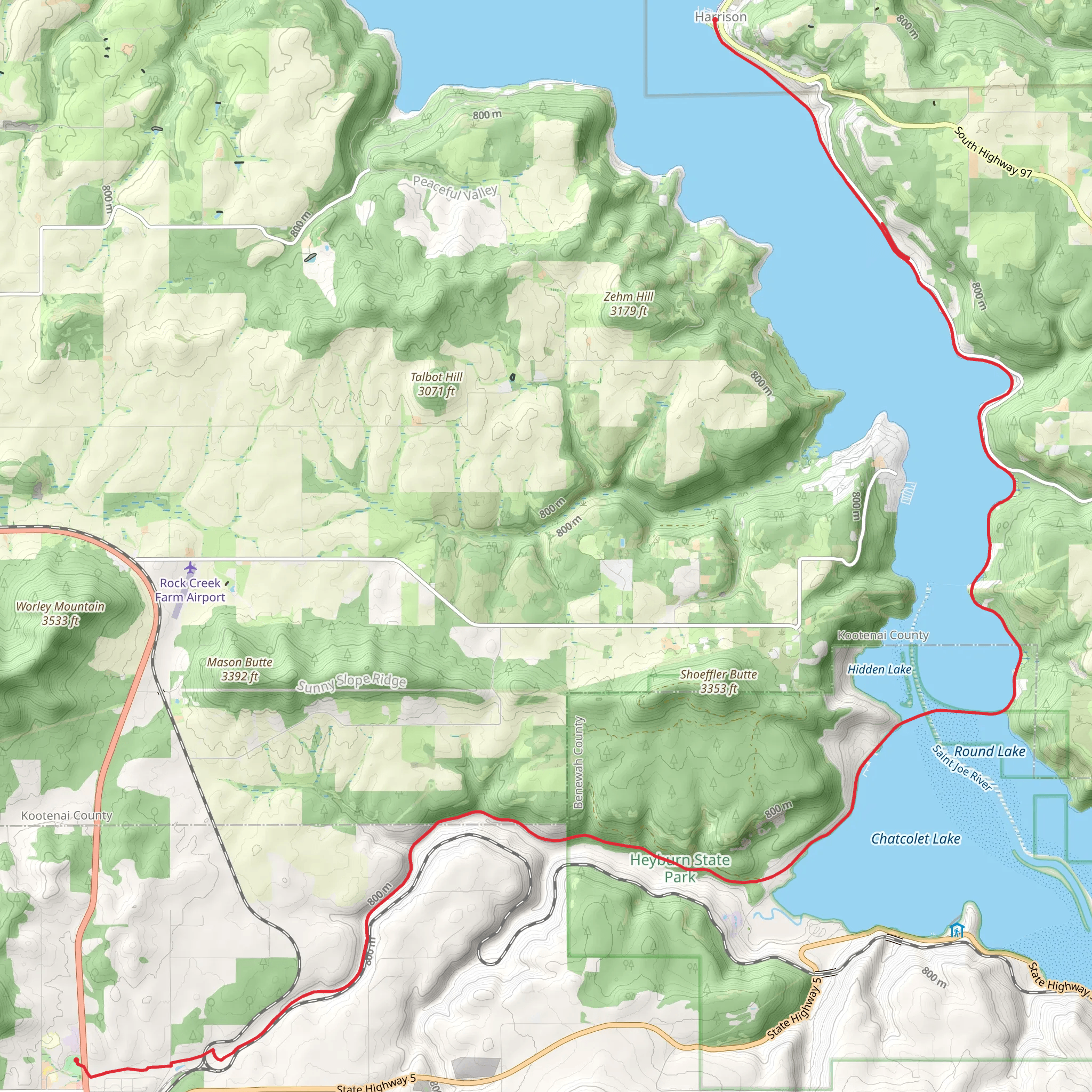 Trail of the Coeur d'Alene mobile static map