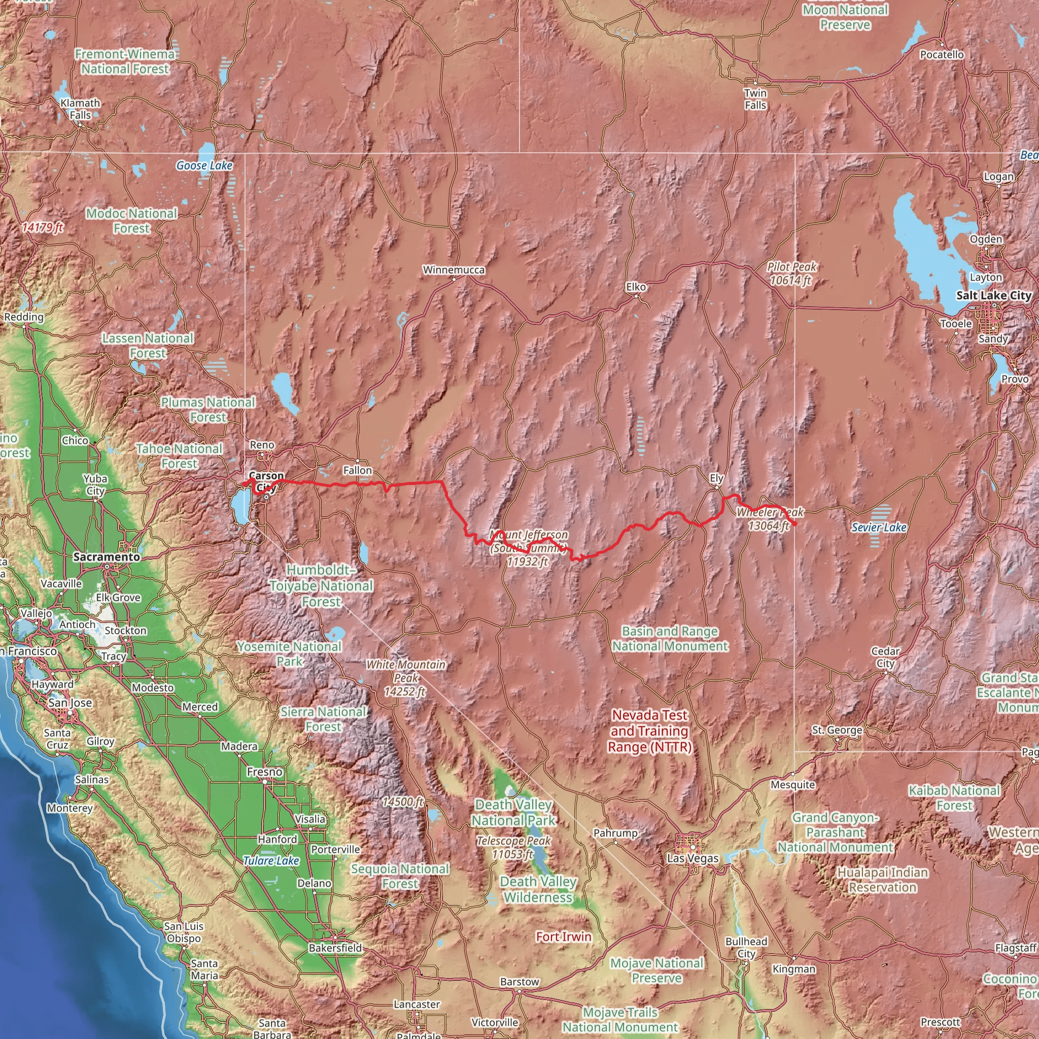 American Discovery Trail - Nevada mobile static map